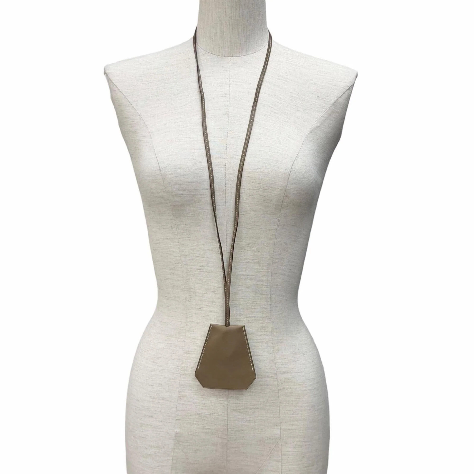 Clochette Pendant Necklace Leather Etoupe Gray - Image 4