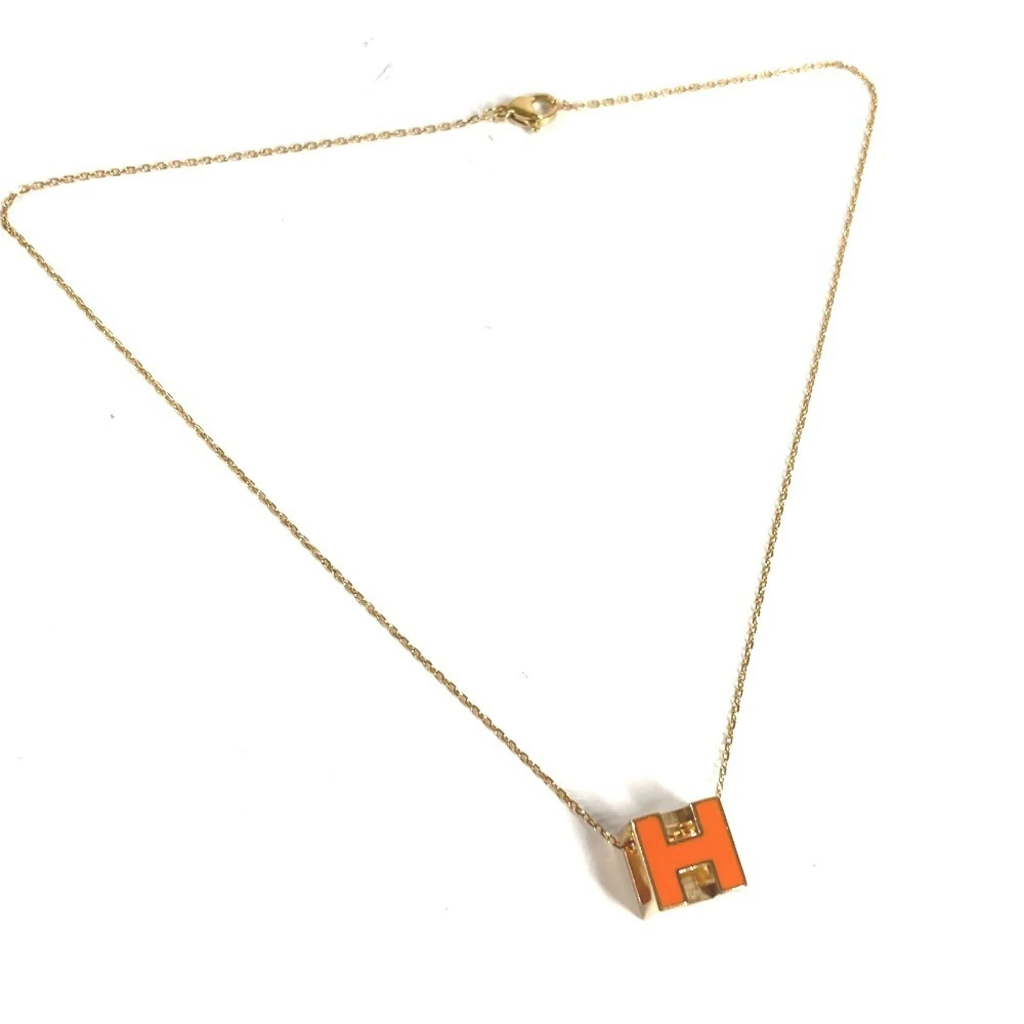 H Cube Pendant Necklace Metal Gold and Orange - Image 2