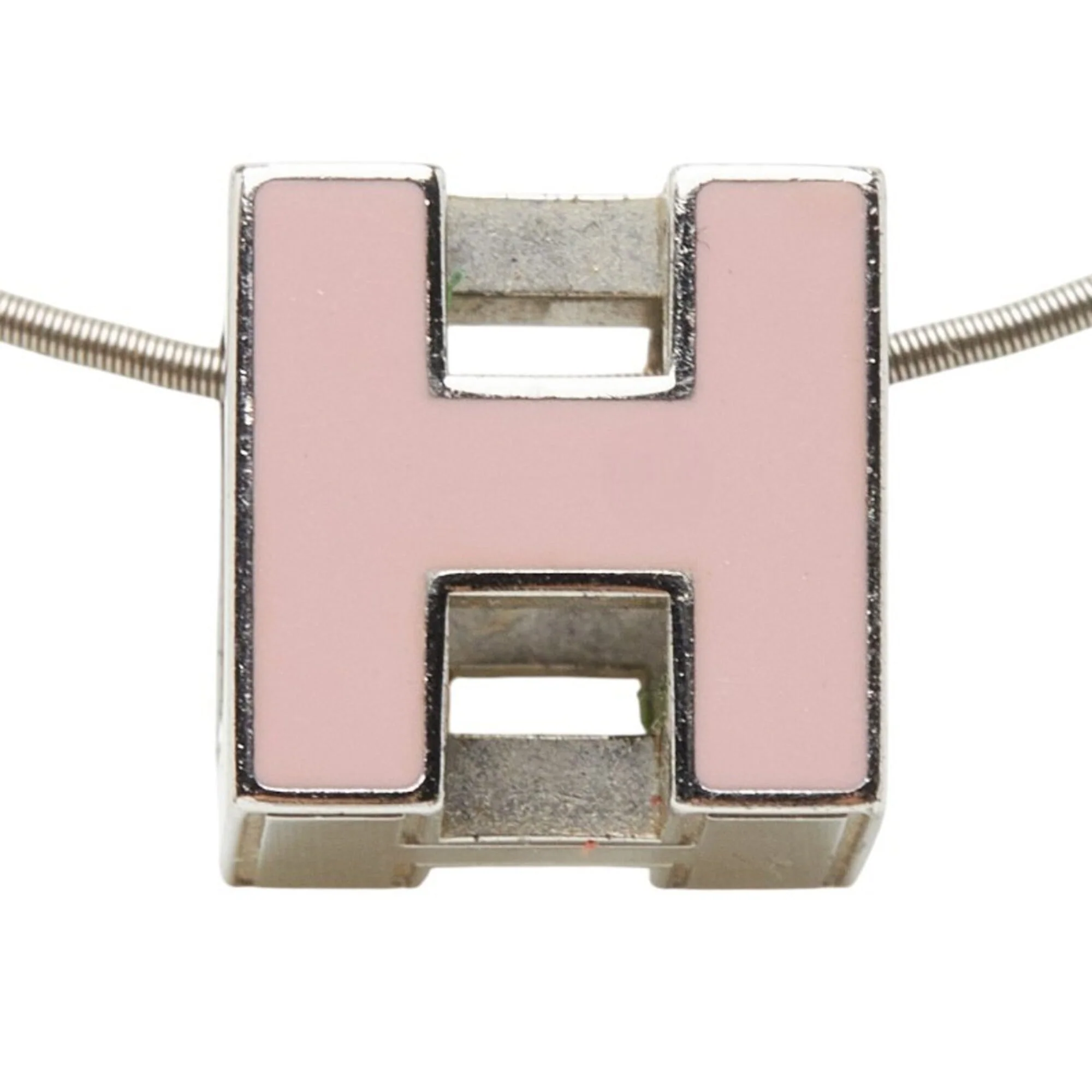 Pendant Necklace Enamel and Metal Pink and Silver - Image 2