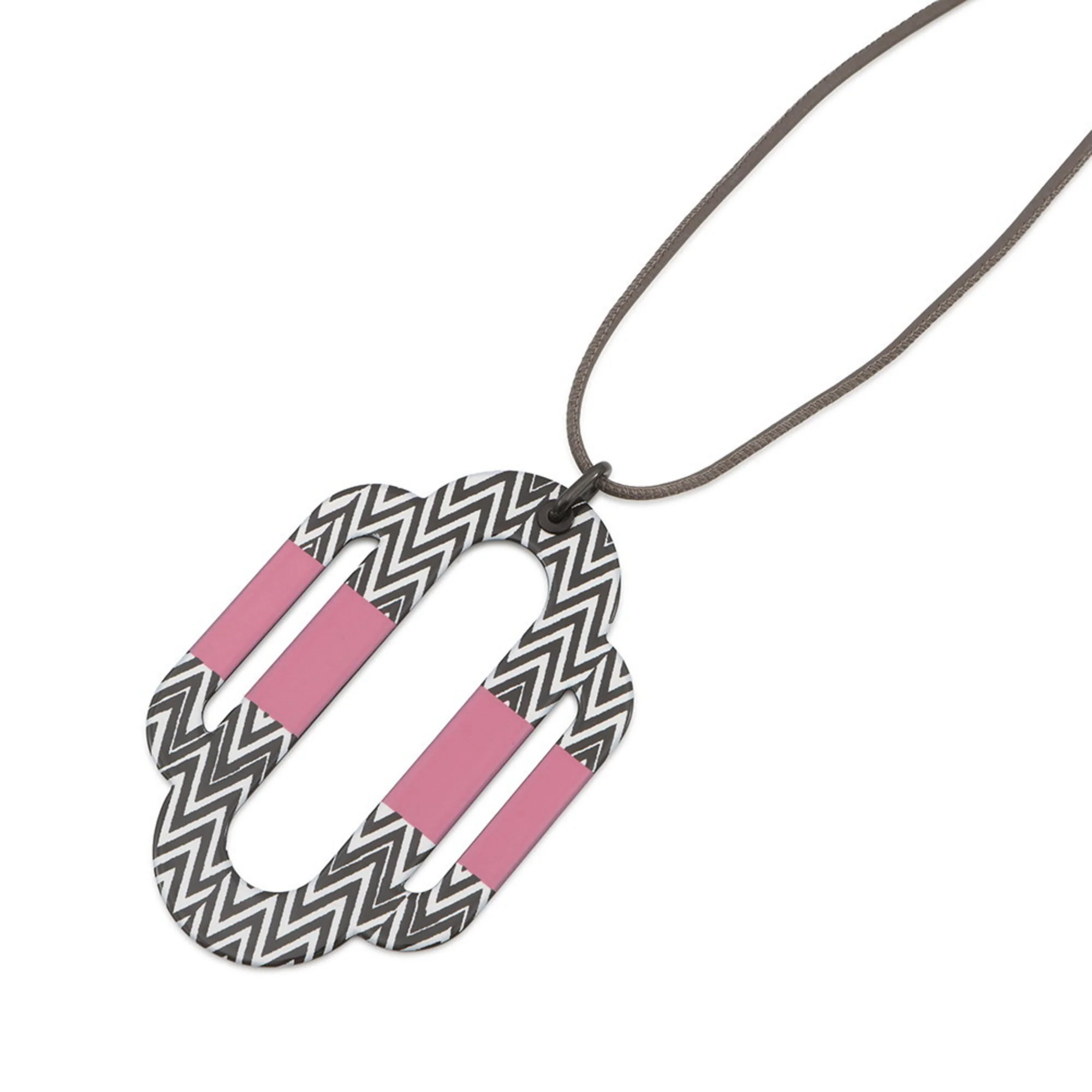 Pendant Necklace Metal Black Pink White