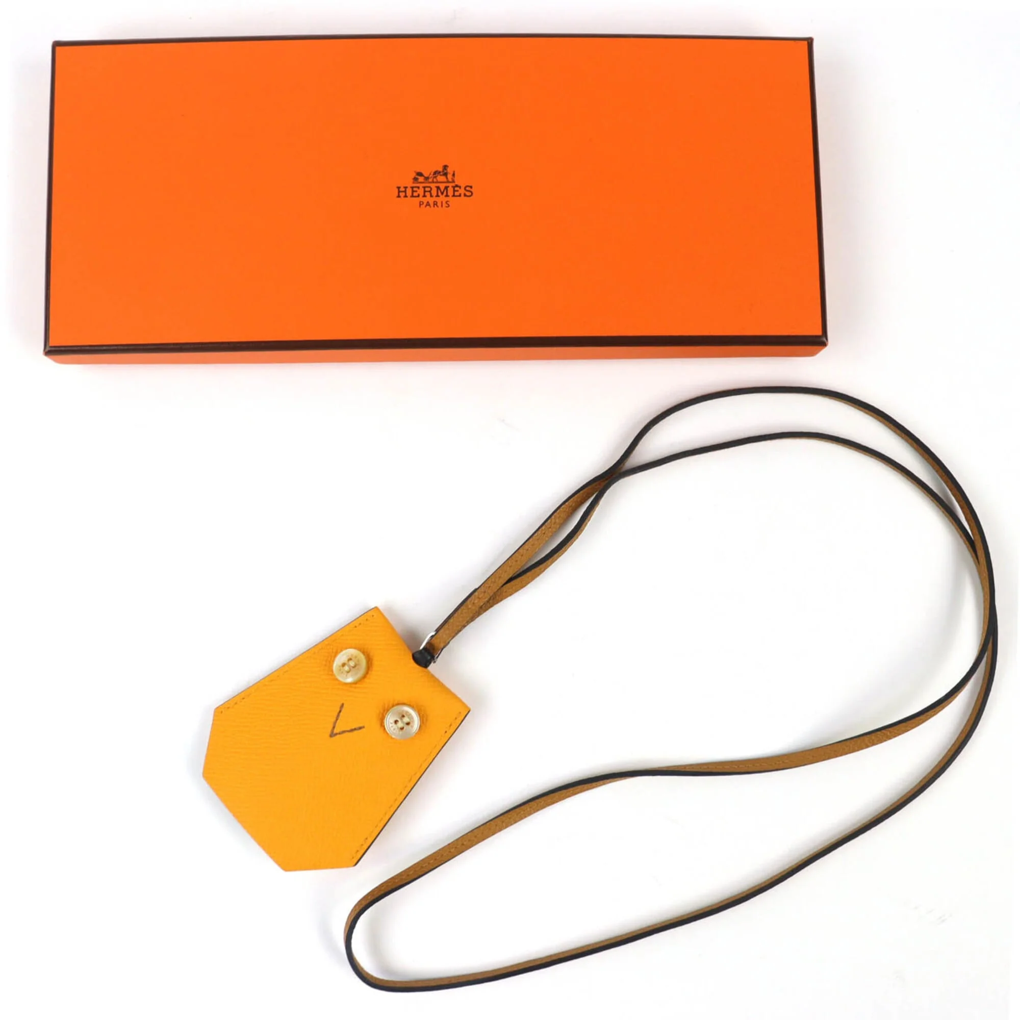 Petit H Pendant Necklace Epsom Leather Biscuit and Jaune - Image 2