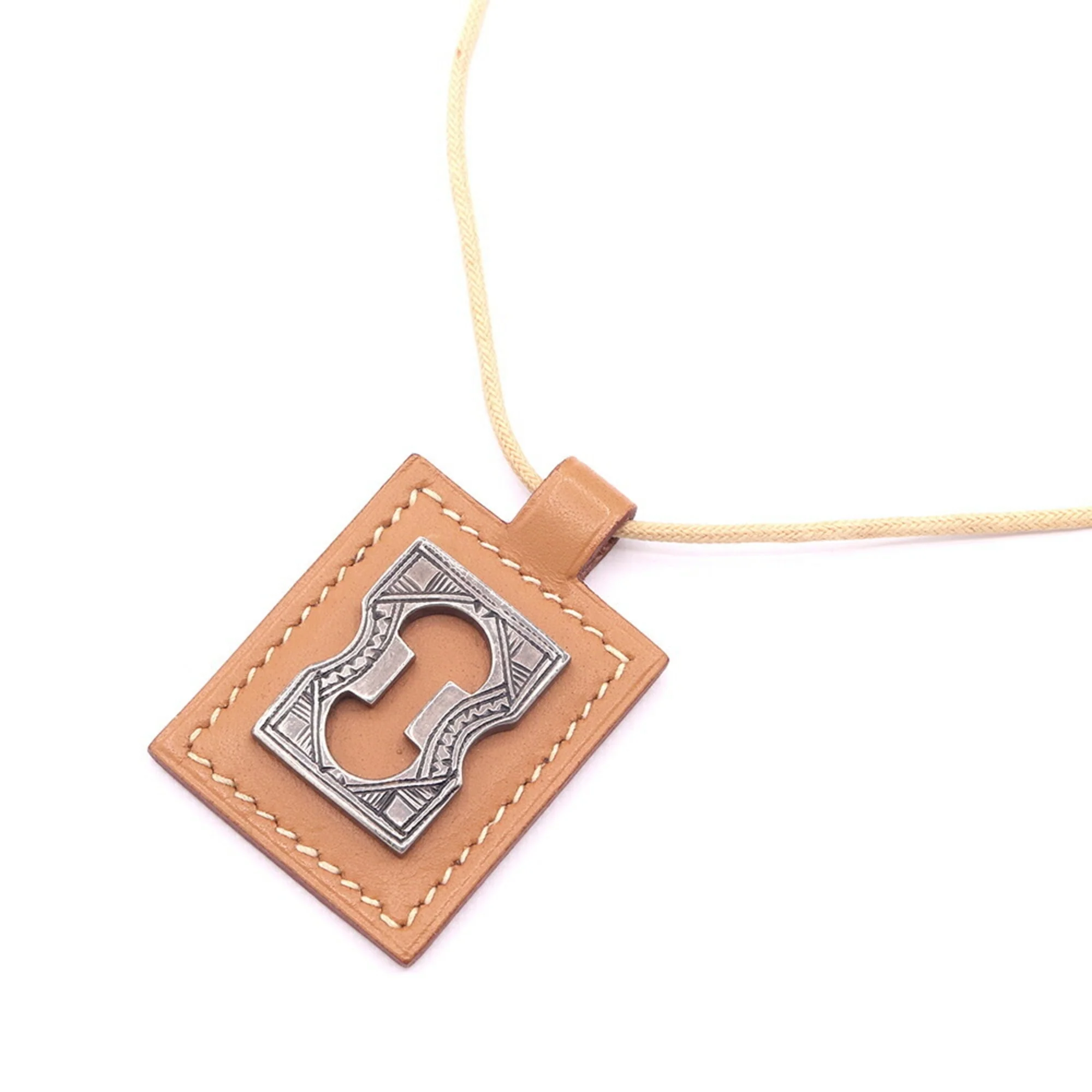 Vintage Pendant Necklace Brown Cotton and Leather