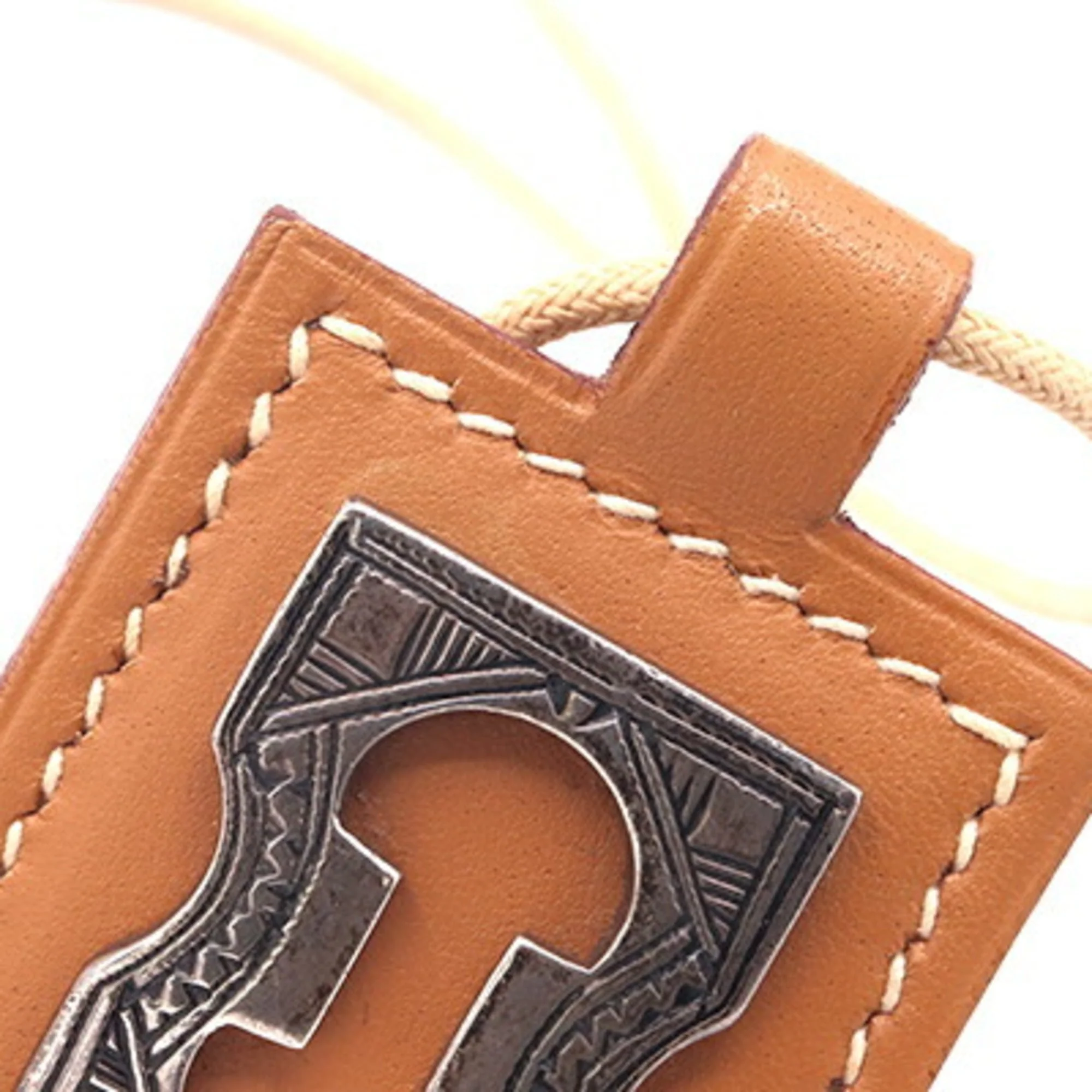 Vintage Pendant Necklace Brown Cotton and Leather - Image 5