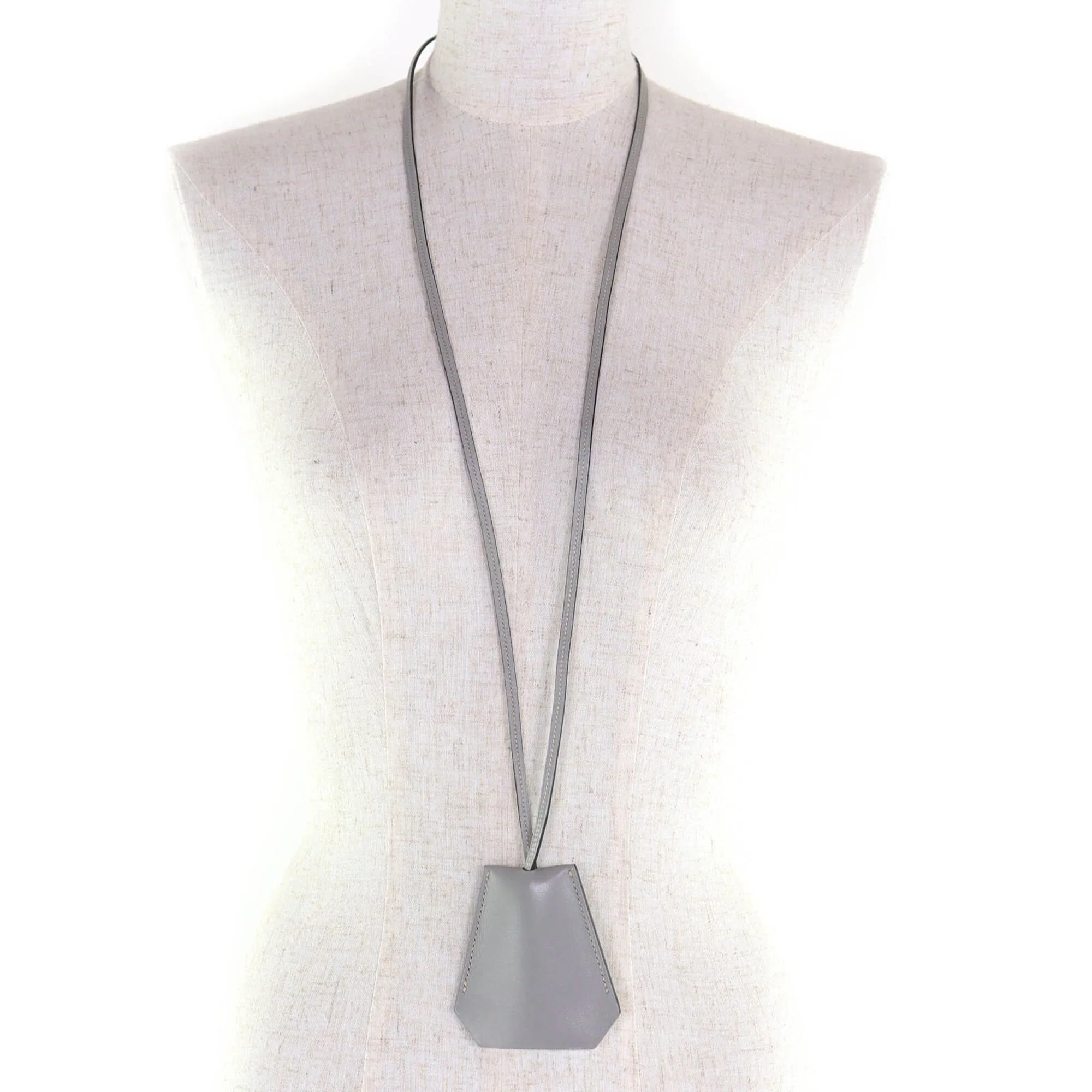 Vintage Pendant Necklace Leather Gray - Image 6