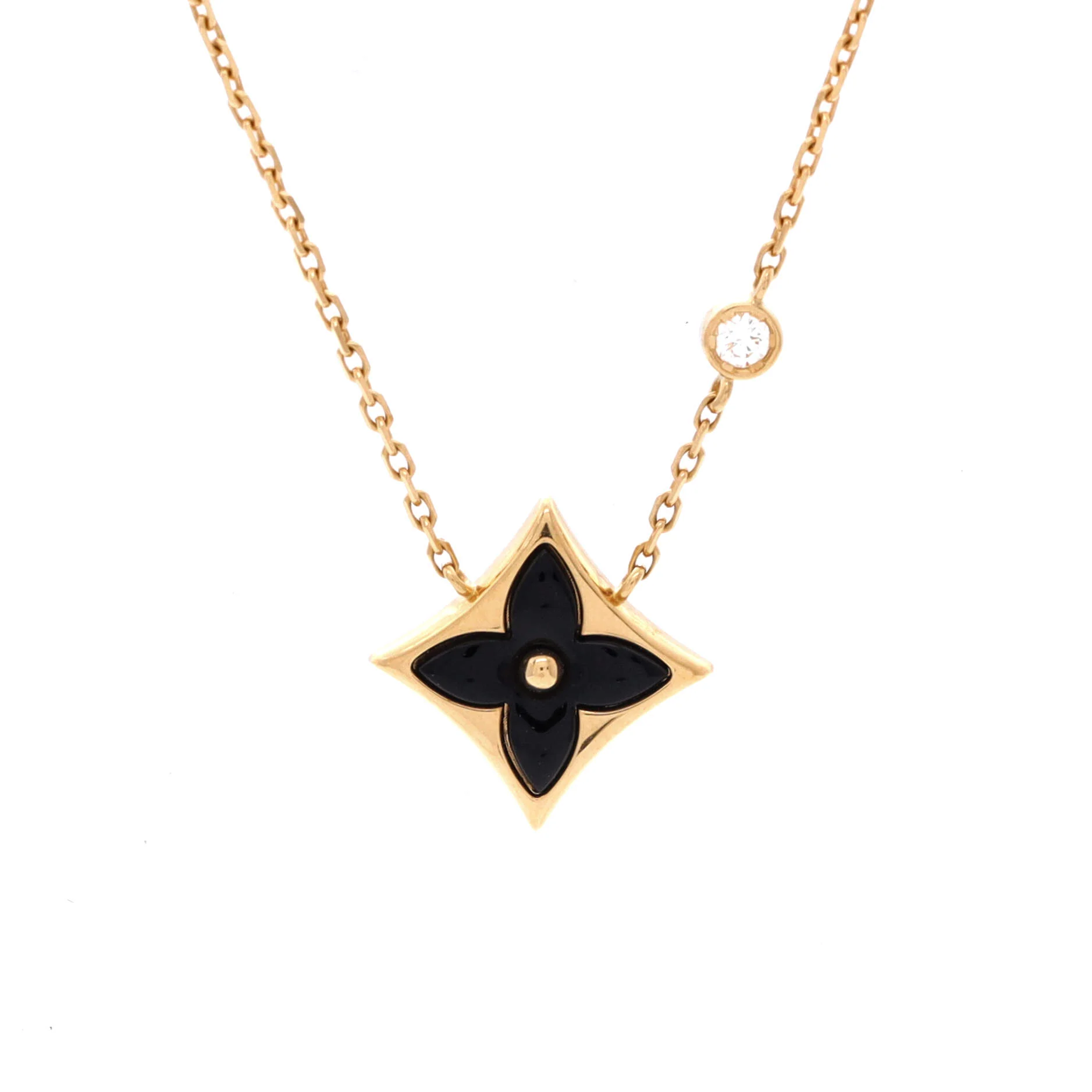 Color Blossom BB Star Pendant Necklace 18K Yellow Gold with Onyx and Diamond