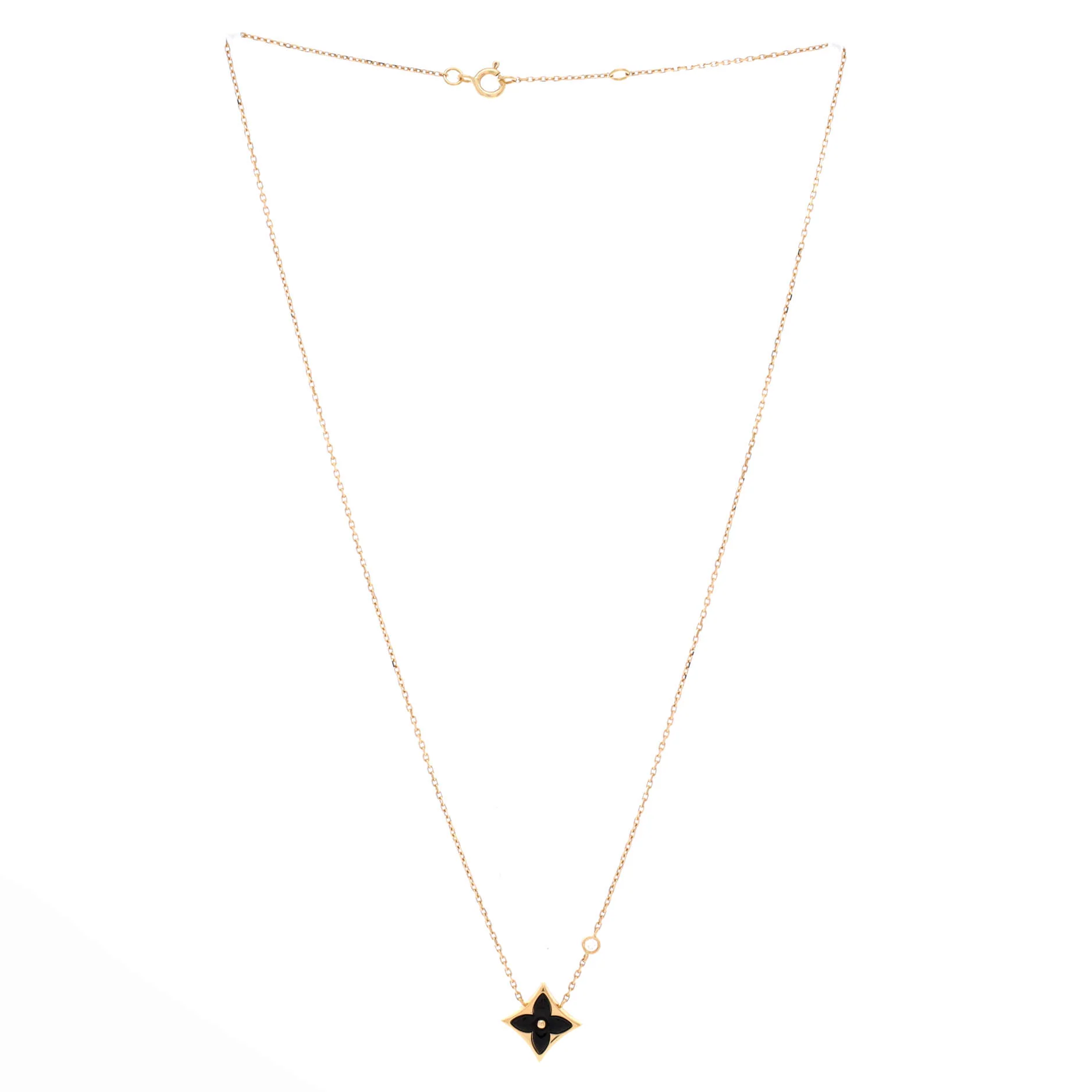 Color Blossom BB Star Pendant Necklace 18K Yellow Gold with Onyx and Diamond - Image 2