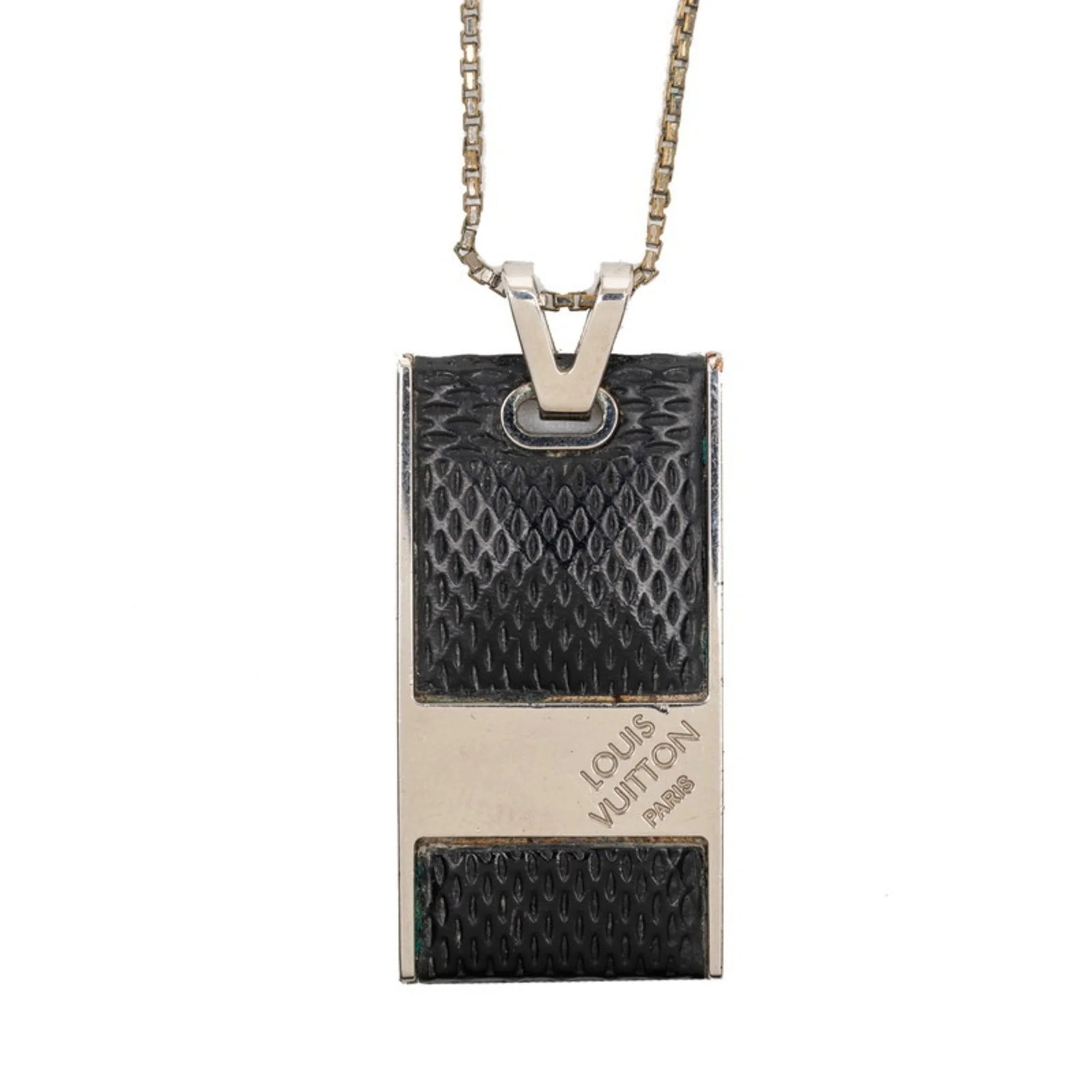 Damier Graphite Pendant Necklace Metal Black