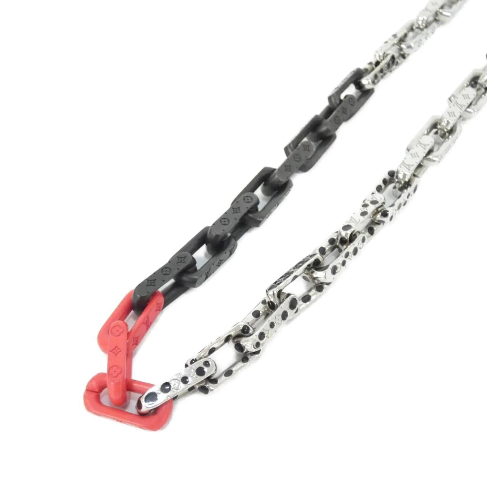Monogram Chain Infinity Dot Pendant Necklace Black Rouge