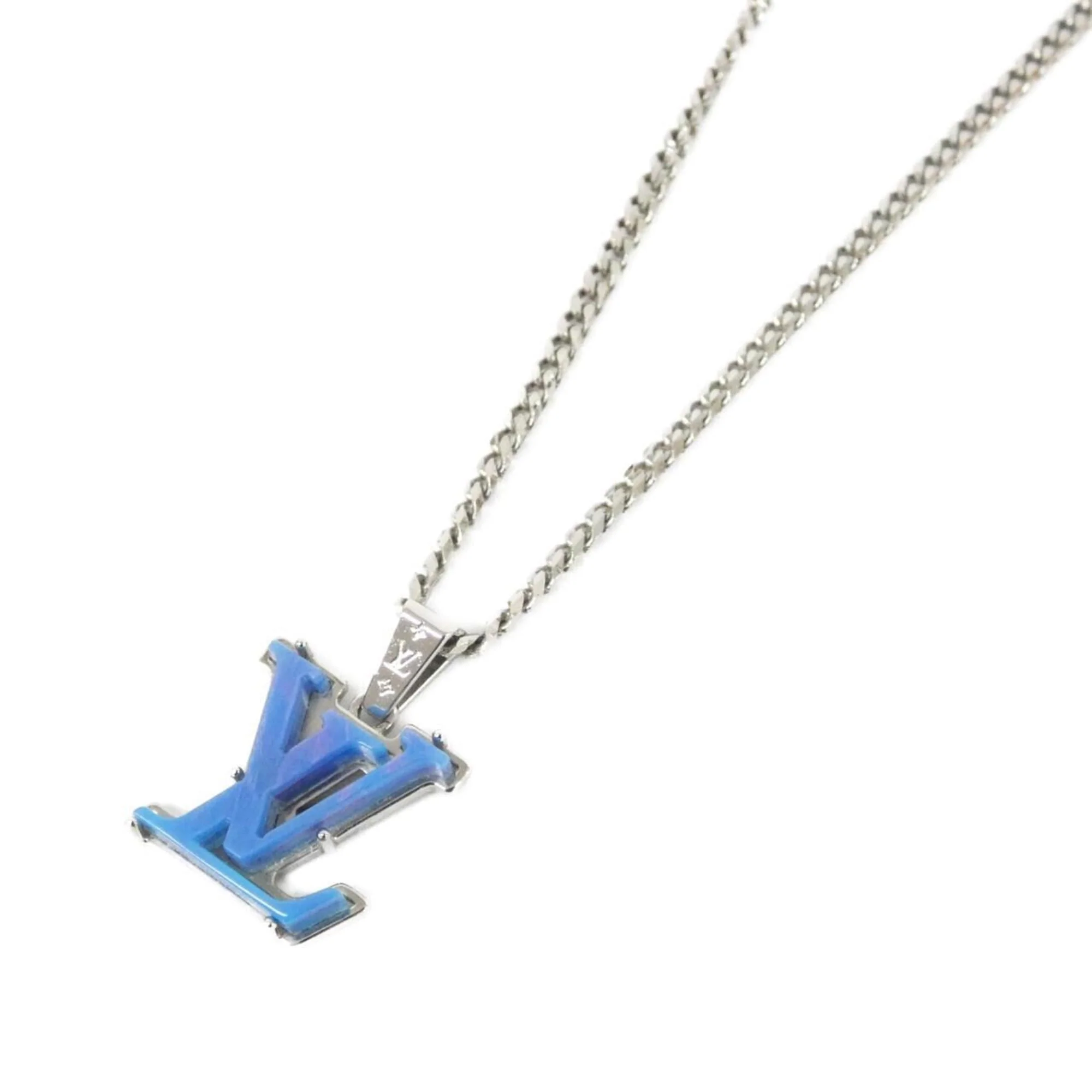 Monogram Pendant Necklace Silver Blue Purple