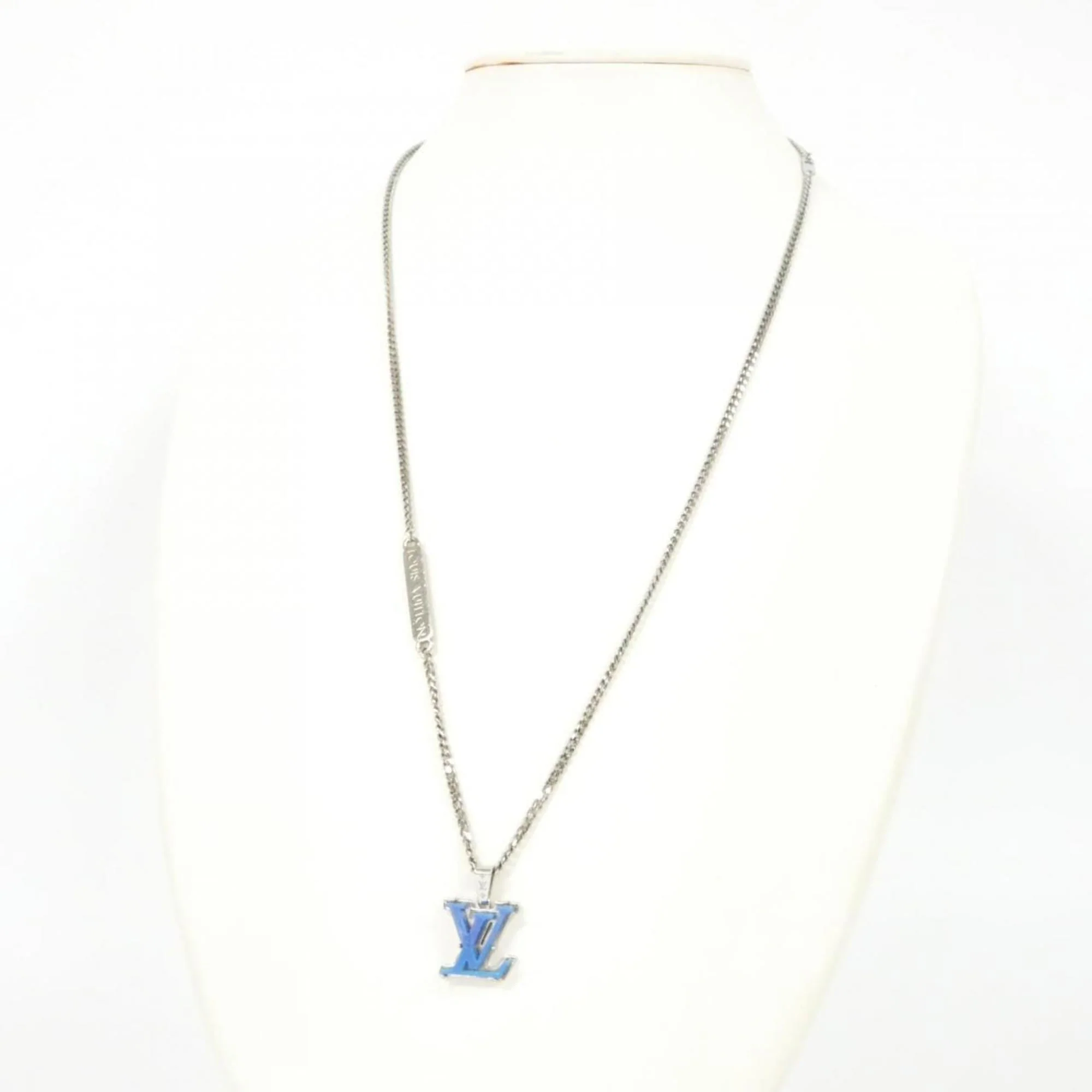 Monogram Pendant Necklace Silver Blue Purple - Image 7