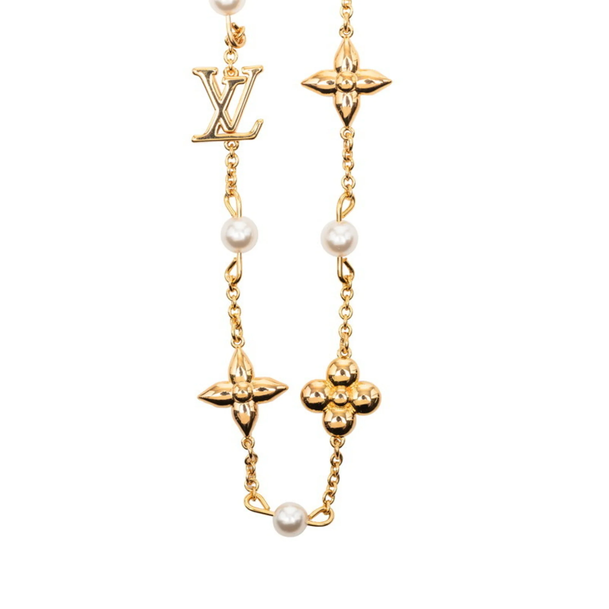 Pendant Necklace Gold Plated With Faux Pearls