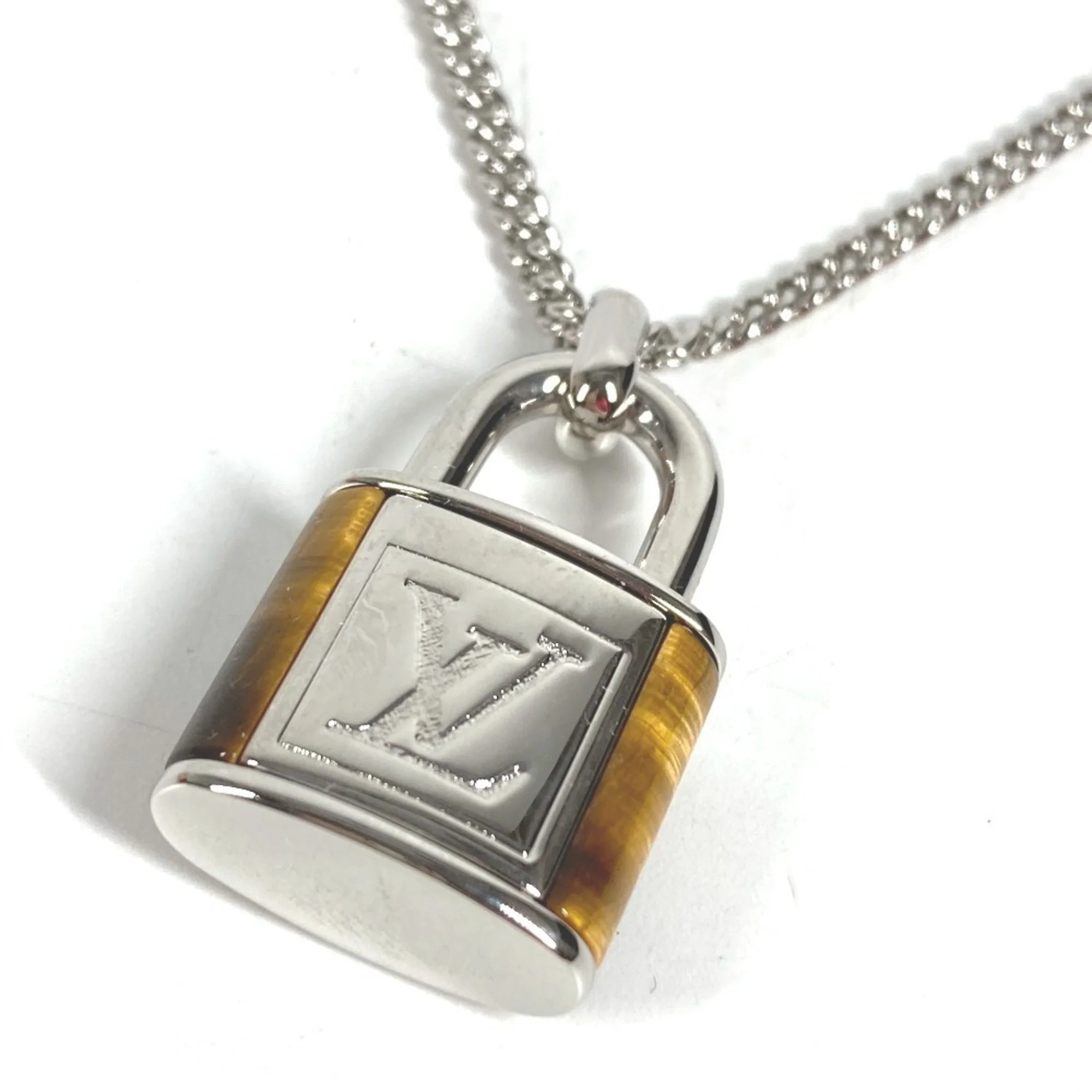 Pendant Necklace Metal with Tiger Eye Brown and Silver - Image 3