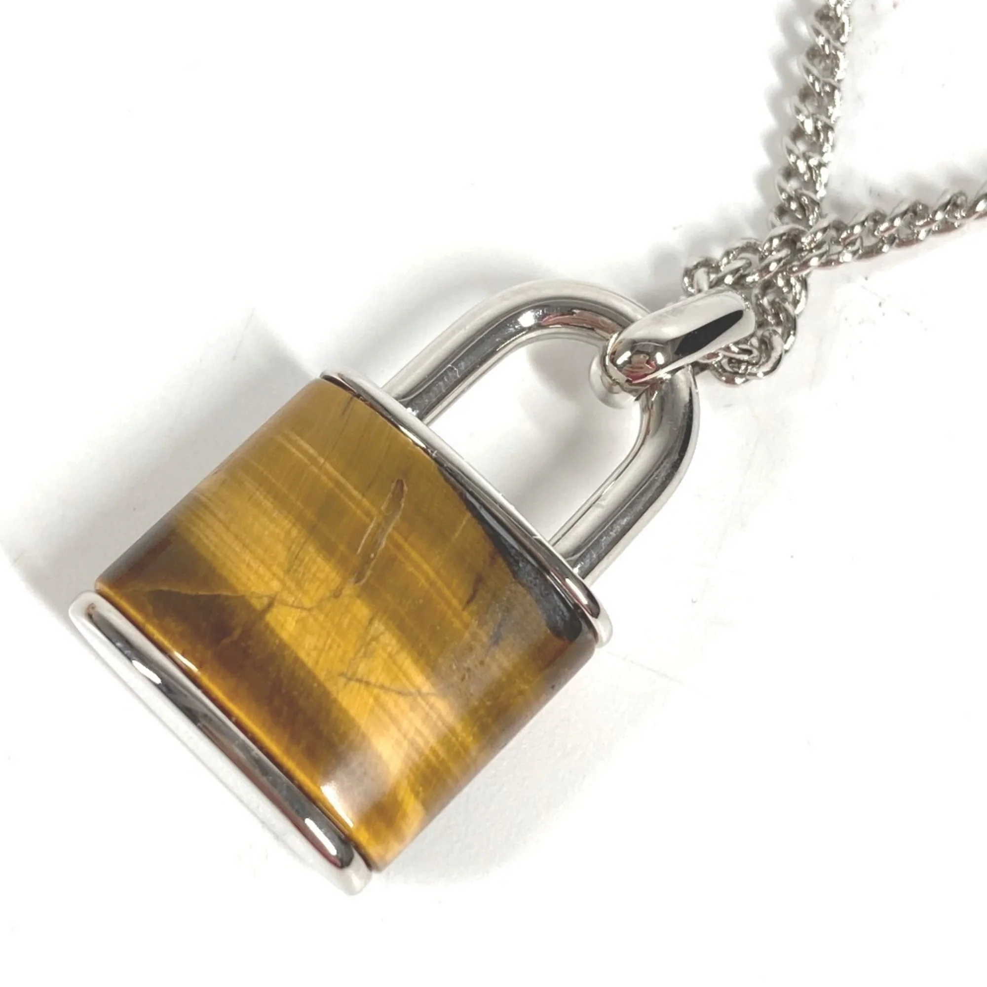 Pendant Necklace Metal with Tiger Eye Brown and Silver - Image 5
