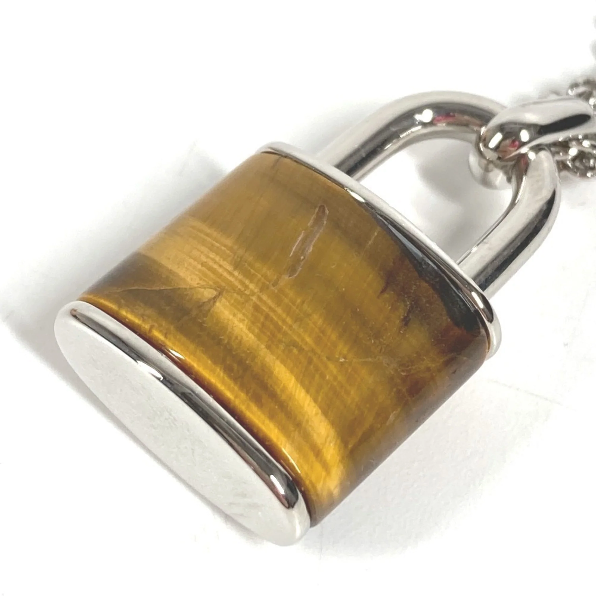 Pendant Necklace Metal with Tiger Eye Brown and Silver - Image 6