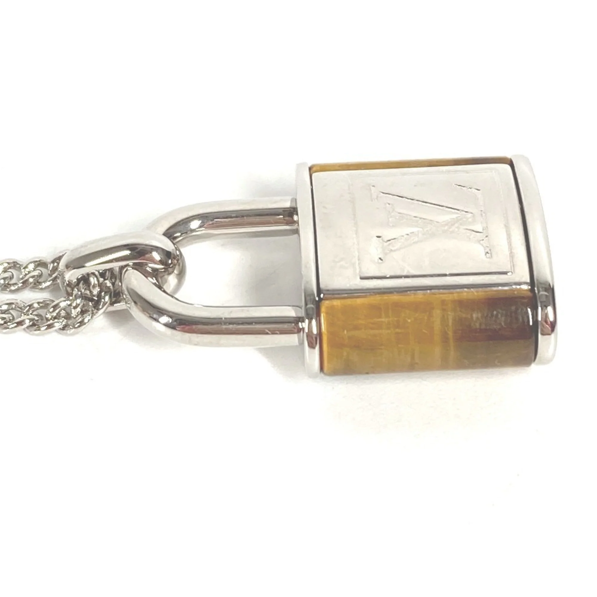 Pendant Necklace Metal with Tiger Eye Brown and Silver - Image 9