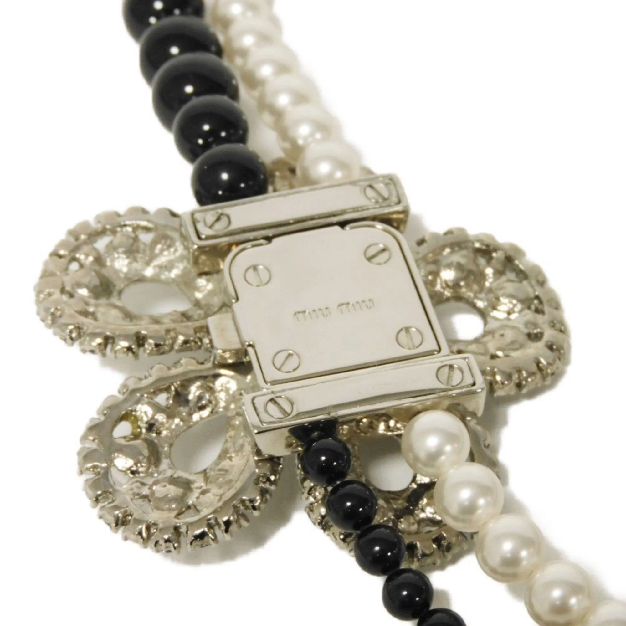 Pendant Necklace Metal and Rhinestone White - Image 5