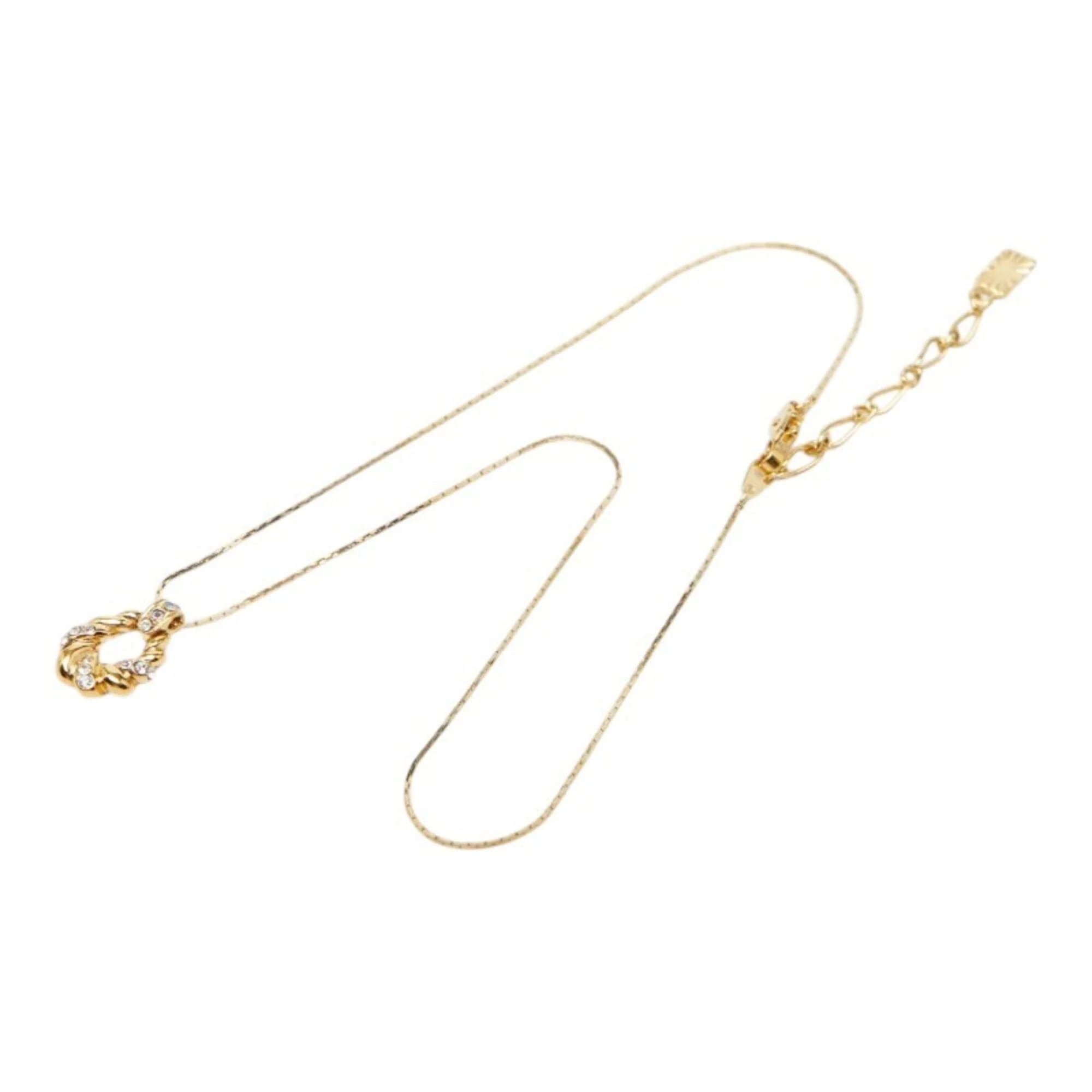Open Drop Pendant Necklace Gold with Rhinestones - Image 4