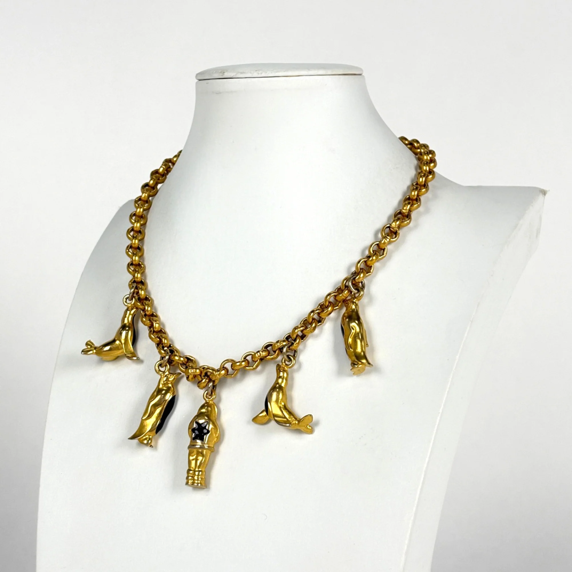 Penguin And Sea Lion Motif Pendant Necklace Gold - Image 5