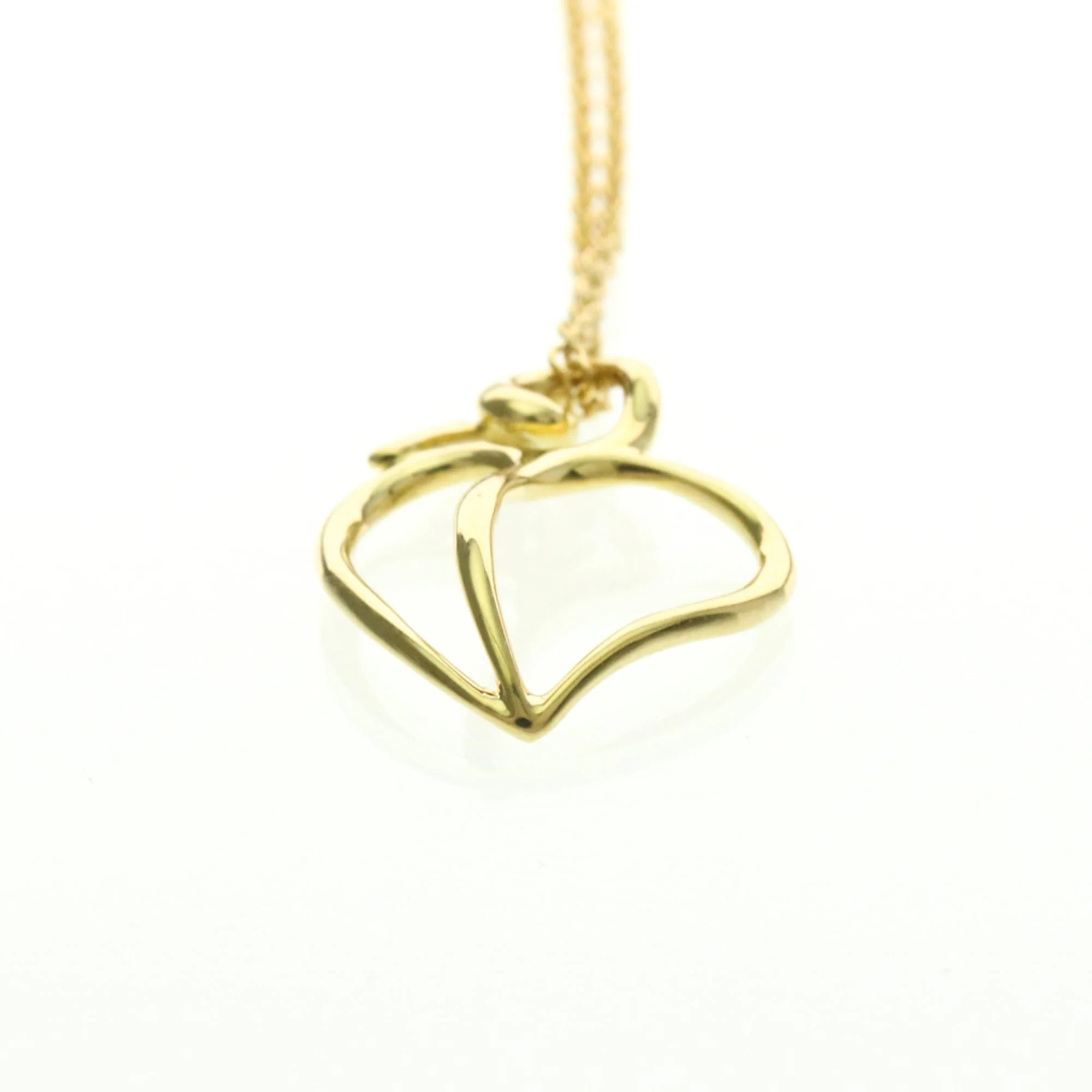 Apple Leaf Heart Pendant Necklace 18K Yellow Gold - Image 4