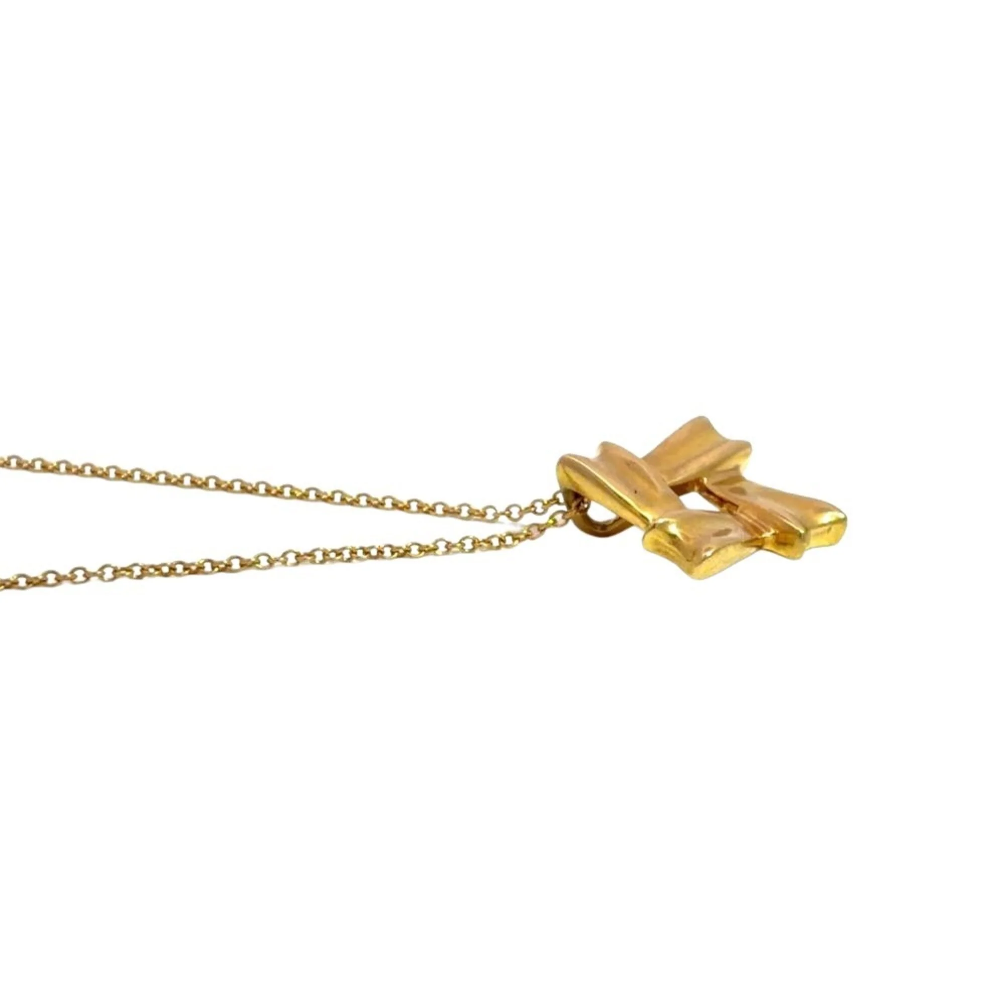 Bow Ribbon Square Pendant Necklace 18K Yellow Gold - Image 4