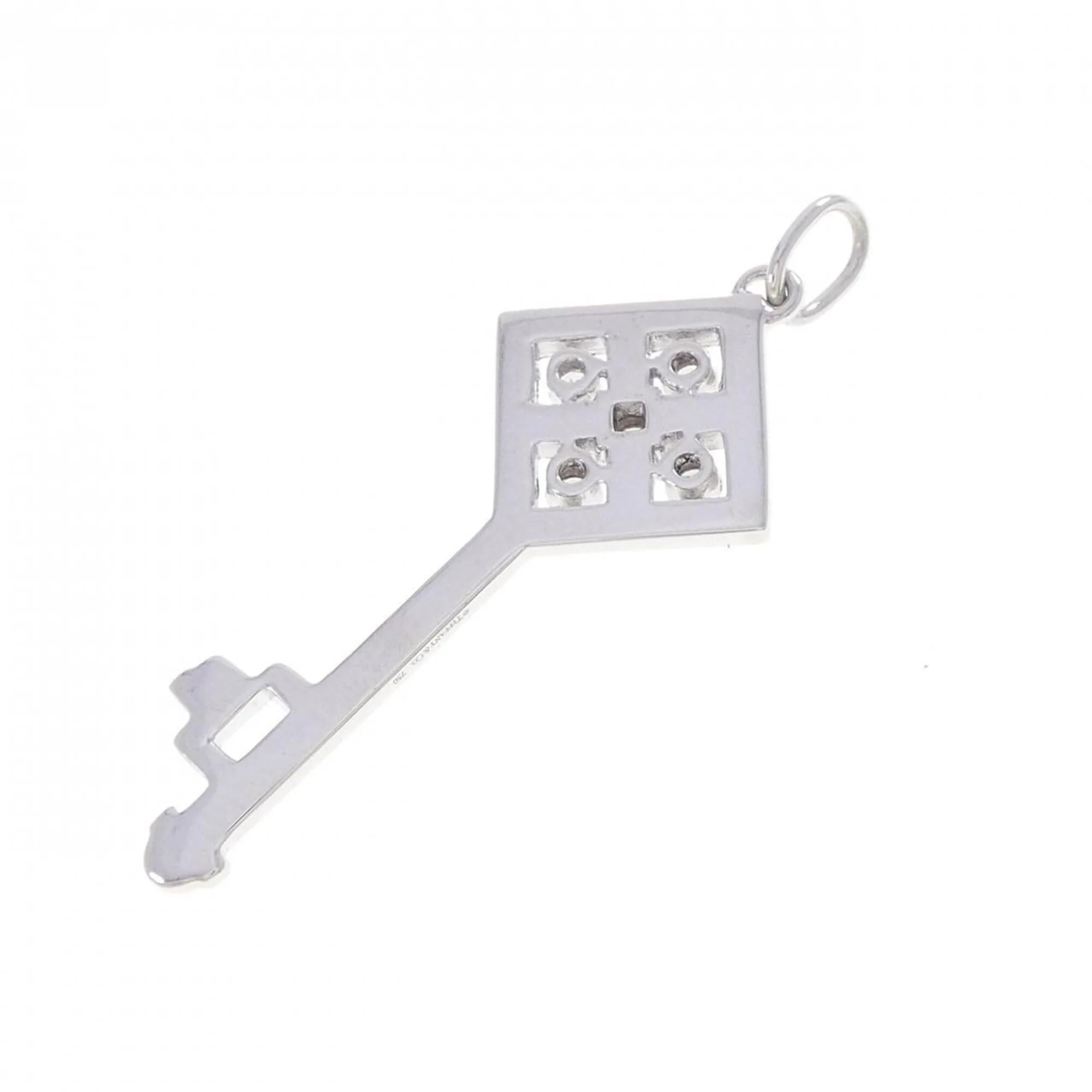 Checkerboard Key Pendant Necklace Resin and 18K White Gold with Diamond - Image 2