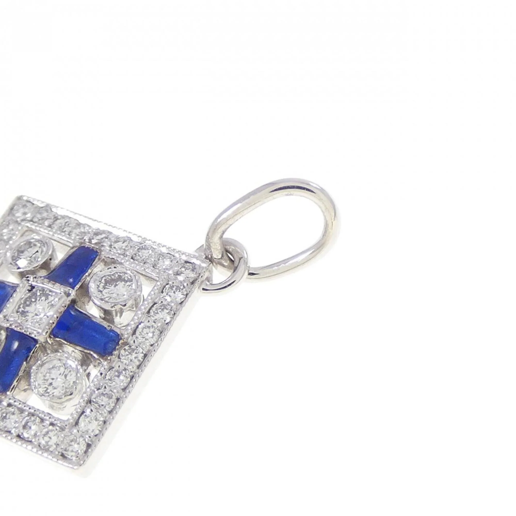 Checkerboard Key Pendant Necklace Resin and 18K White Gold with Diamond - Image 3