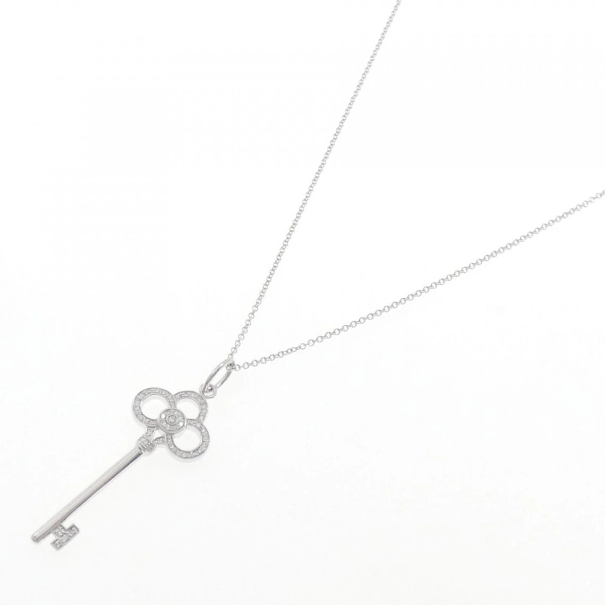 Crown Key Pendant Necklace 18K White Gold with Diamond - Image 2