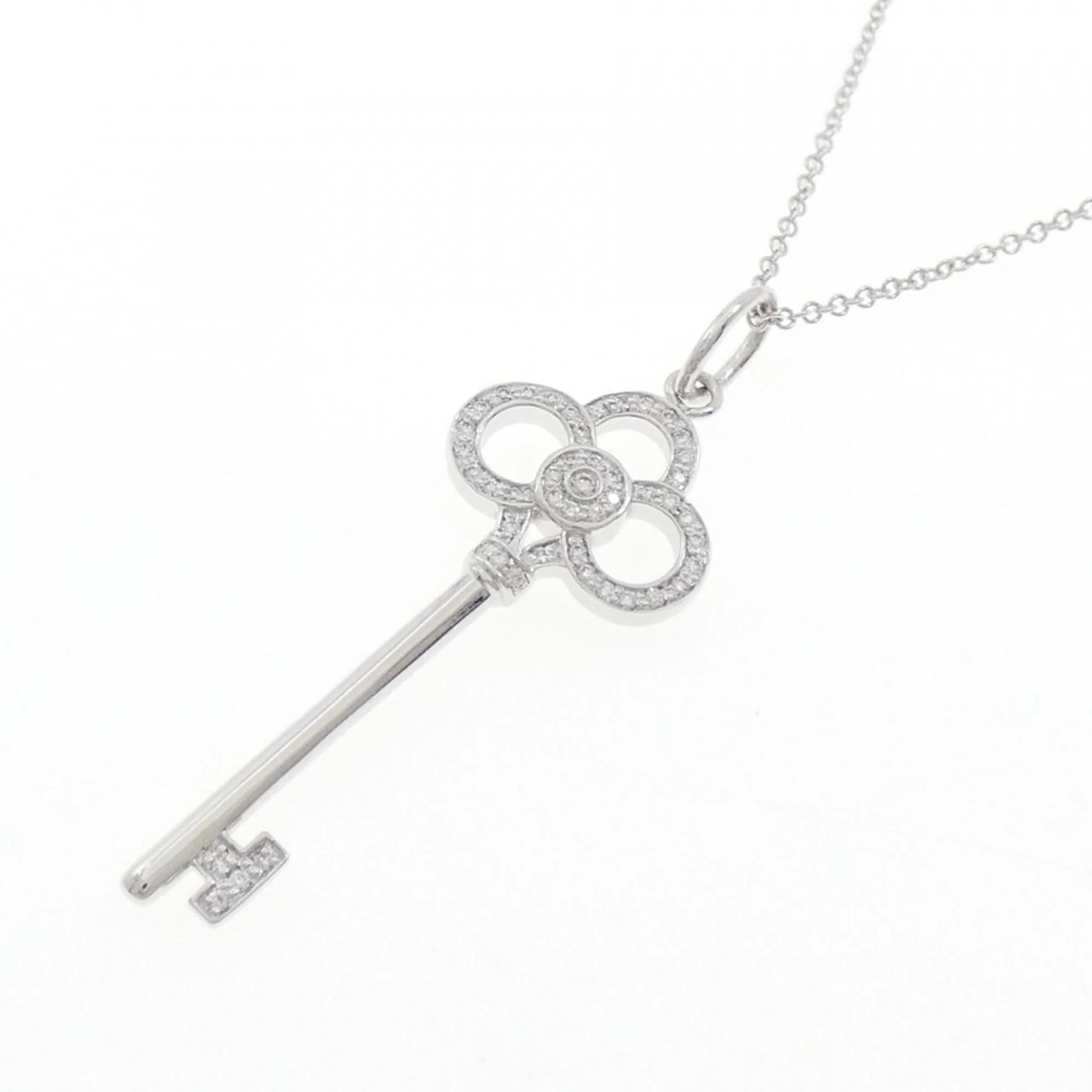 Crown Key Pendant Necklace 18K White Gold with Diamond - Image 3