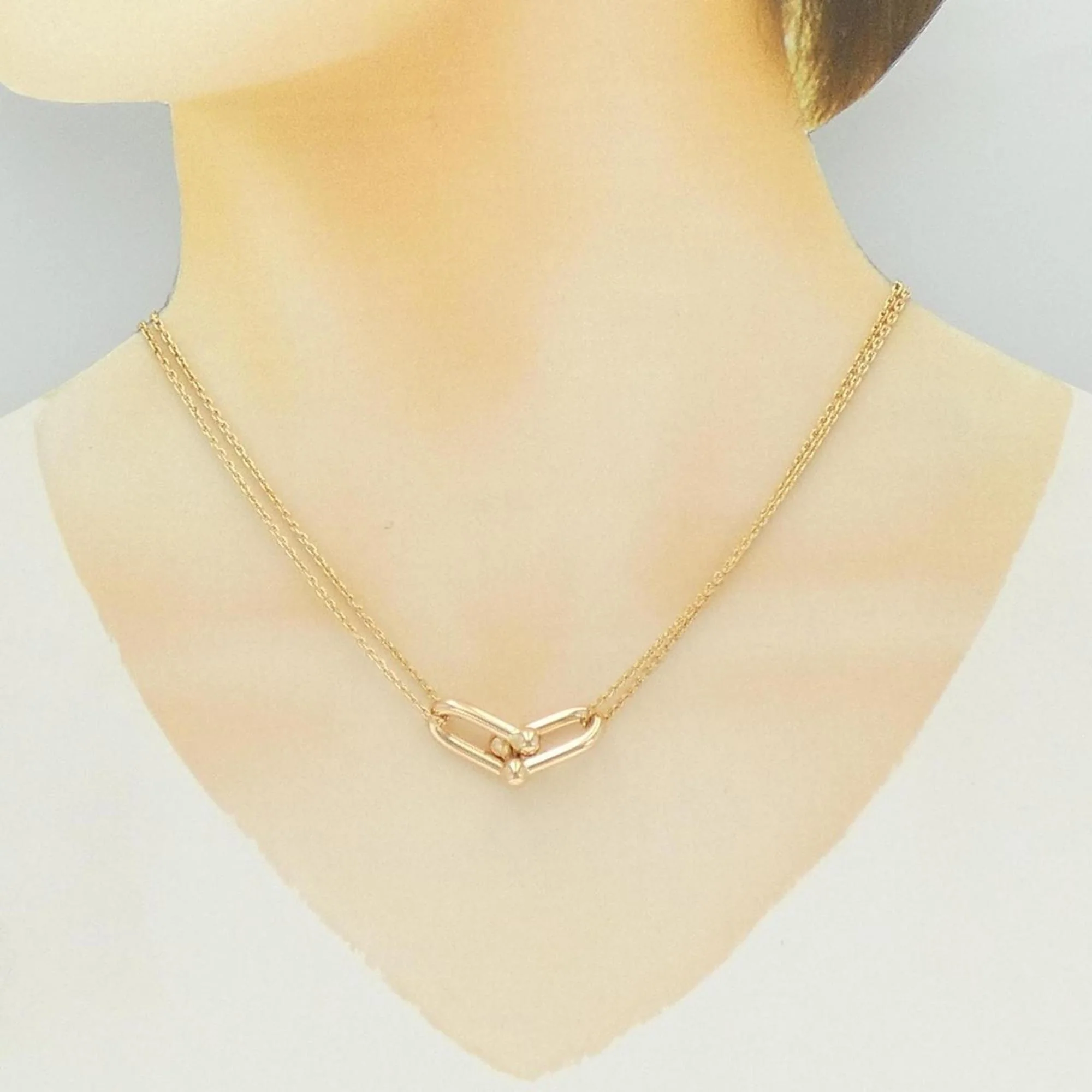 Double Link Pendant Necklace 18K Rose Gold Large - Image 5