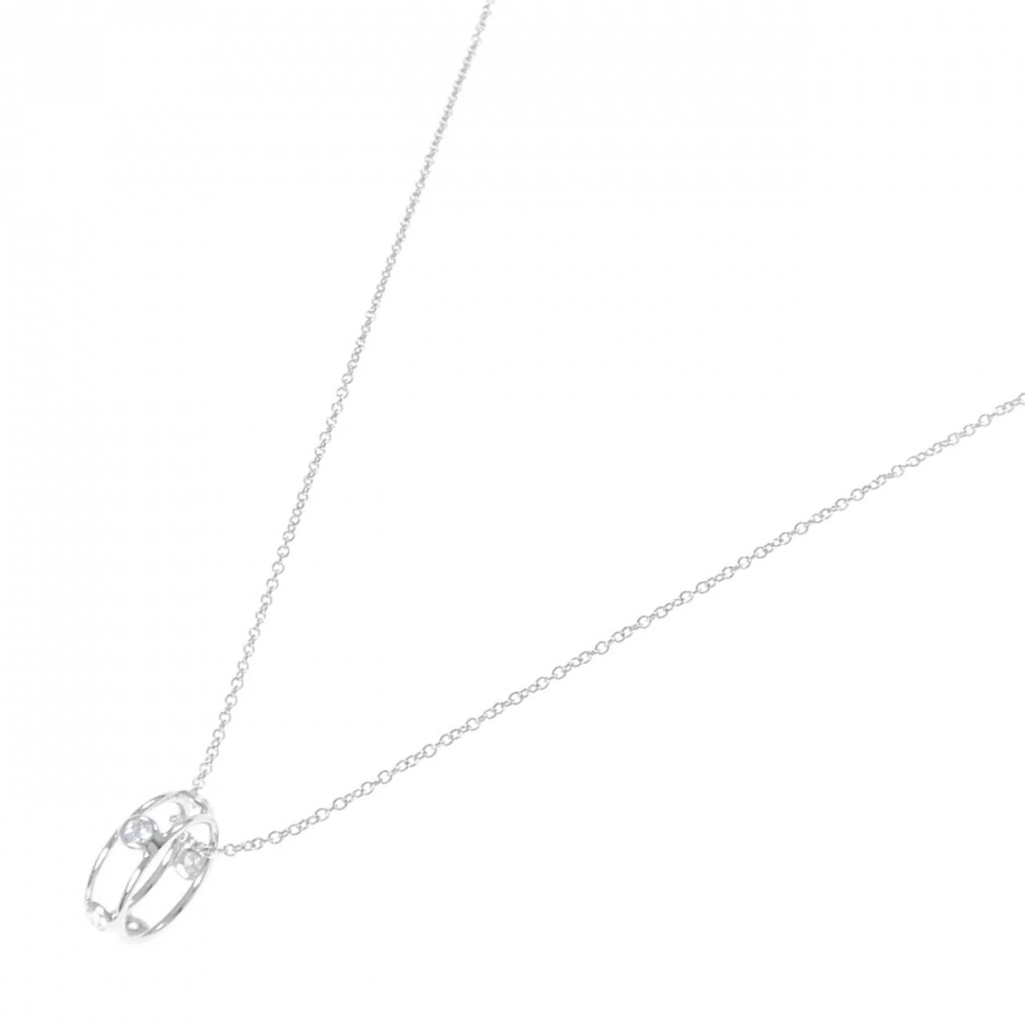 Double Wire Pendant Necklace 18K White Gold with Diamond - Image 2