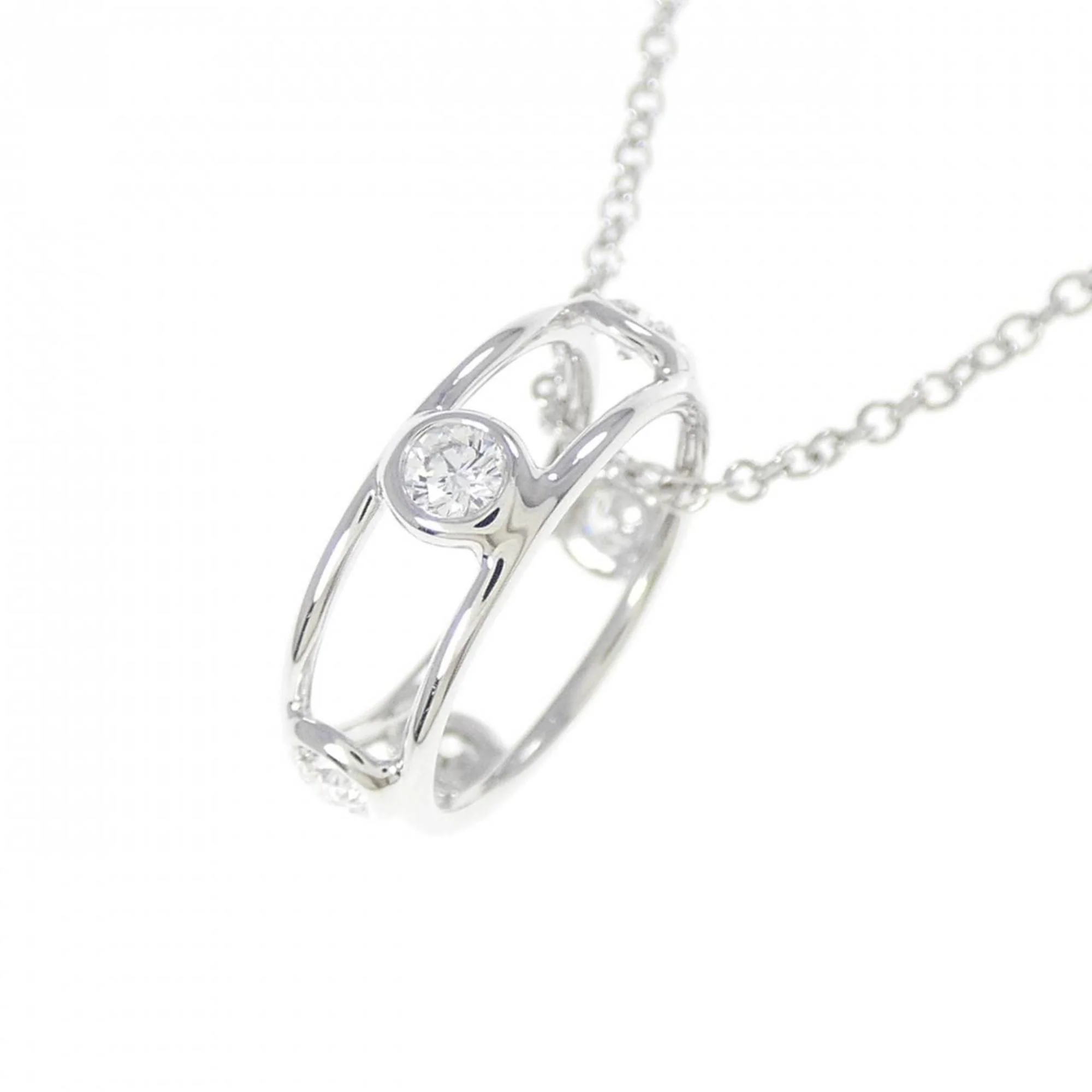 Double Wire Pendant Necklace 18K White Gold with Diamond - Image 3