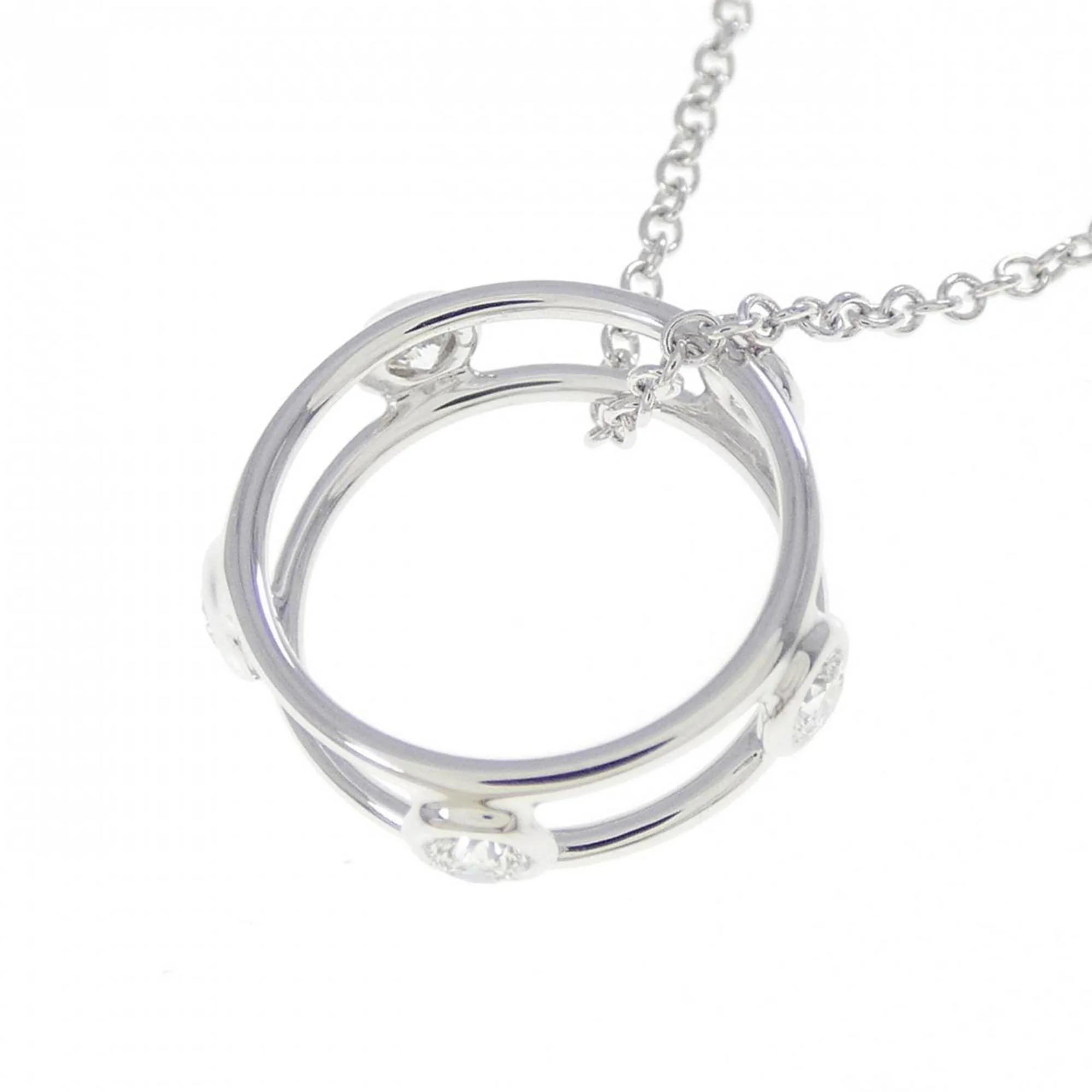 Double Wire Pendant Necklace 18K White Gold with Diamond - Image 4