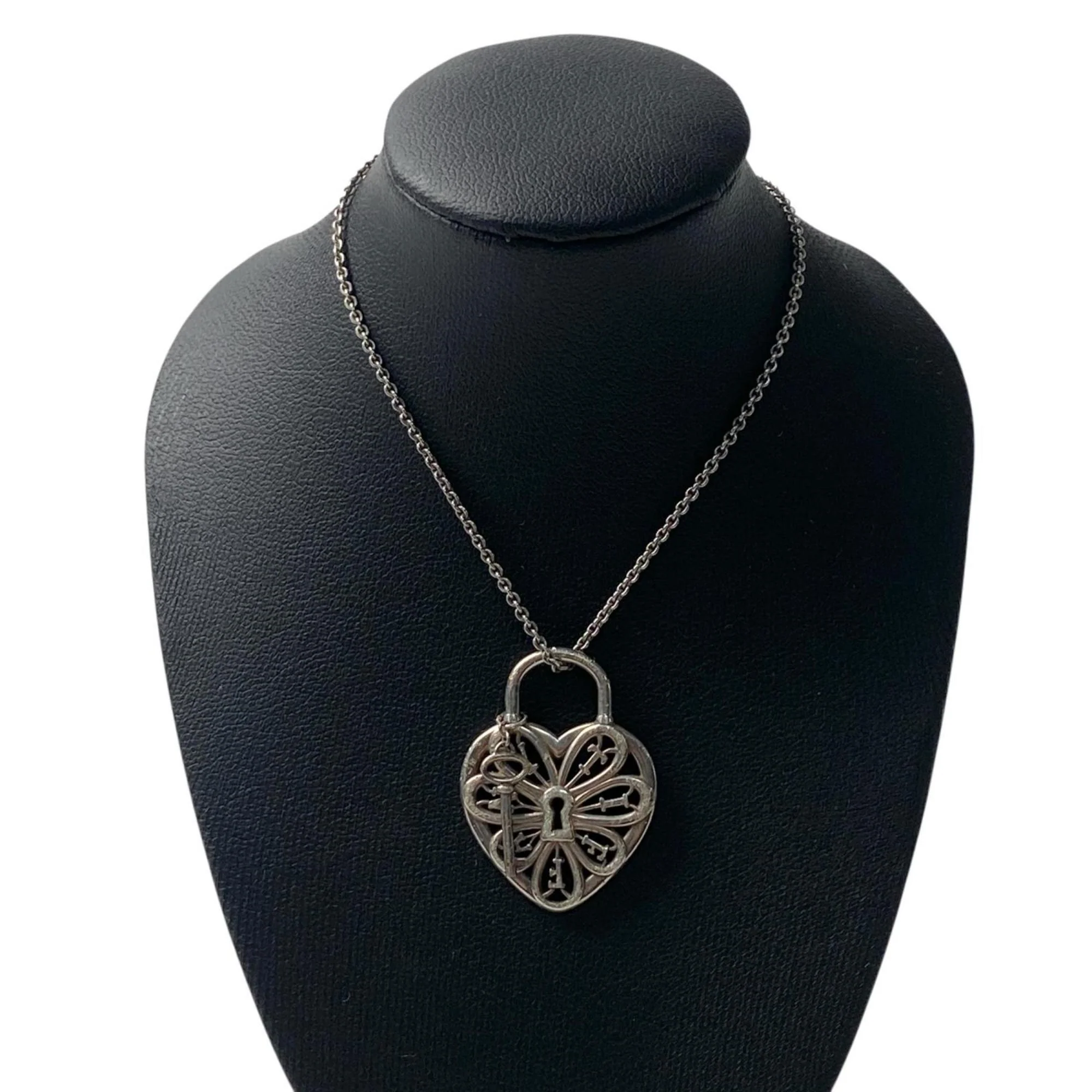 Filigree Heart Key Pendant Necklace Sterling Silver - Image 2
