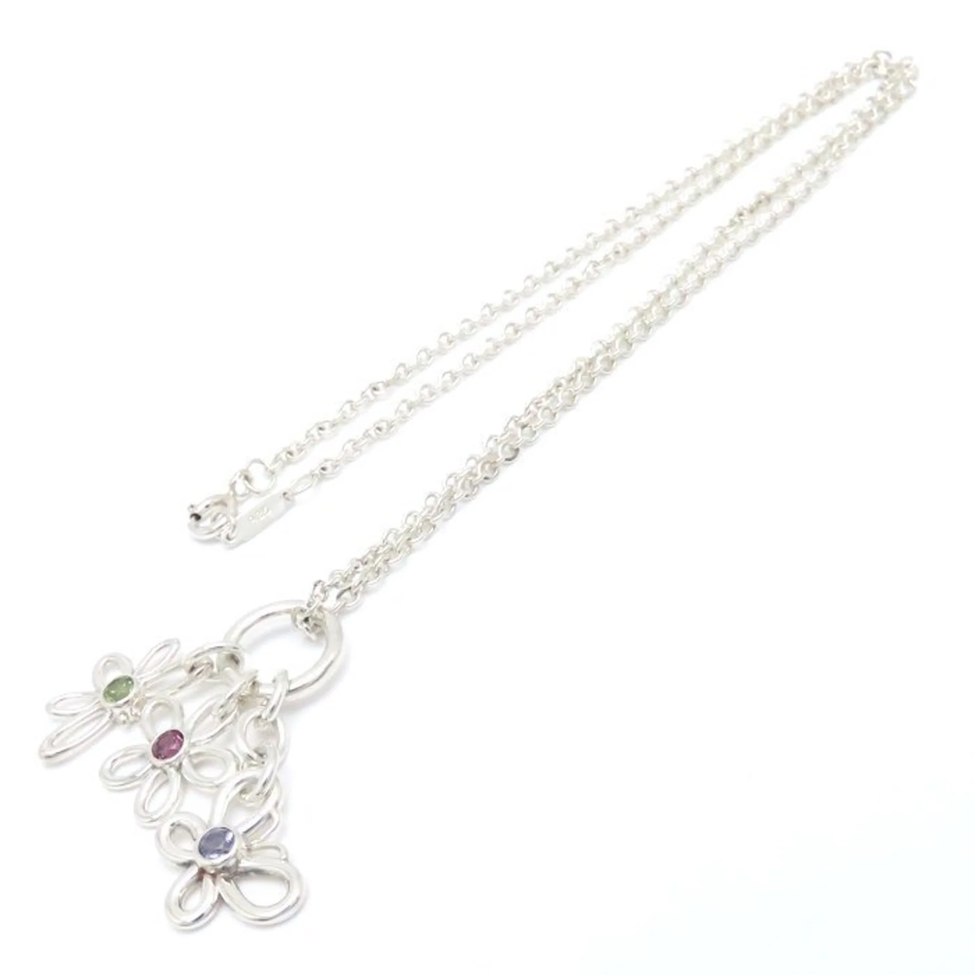 Flower Butterfly Bee Pendant Necklace Sterling Silver with Multicolored Stones - Image 4