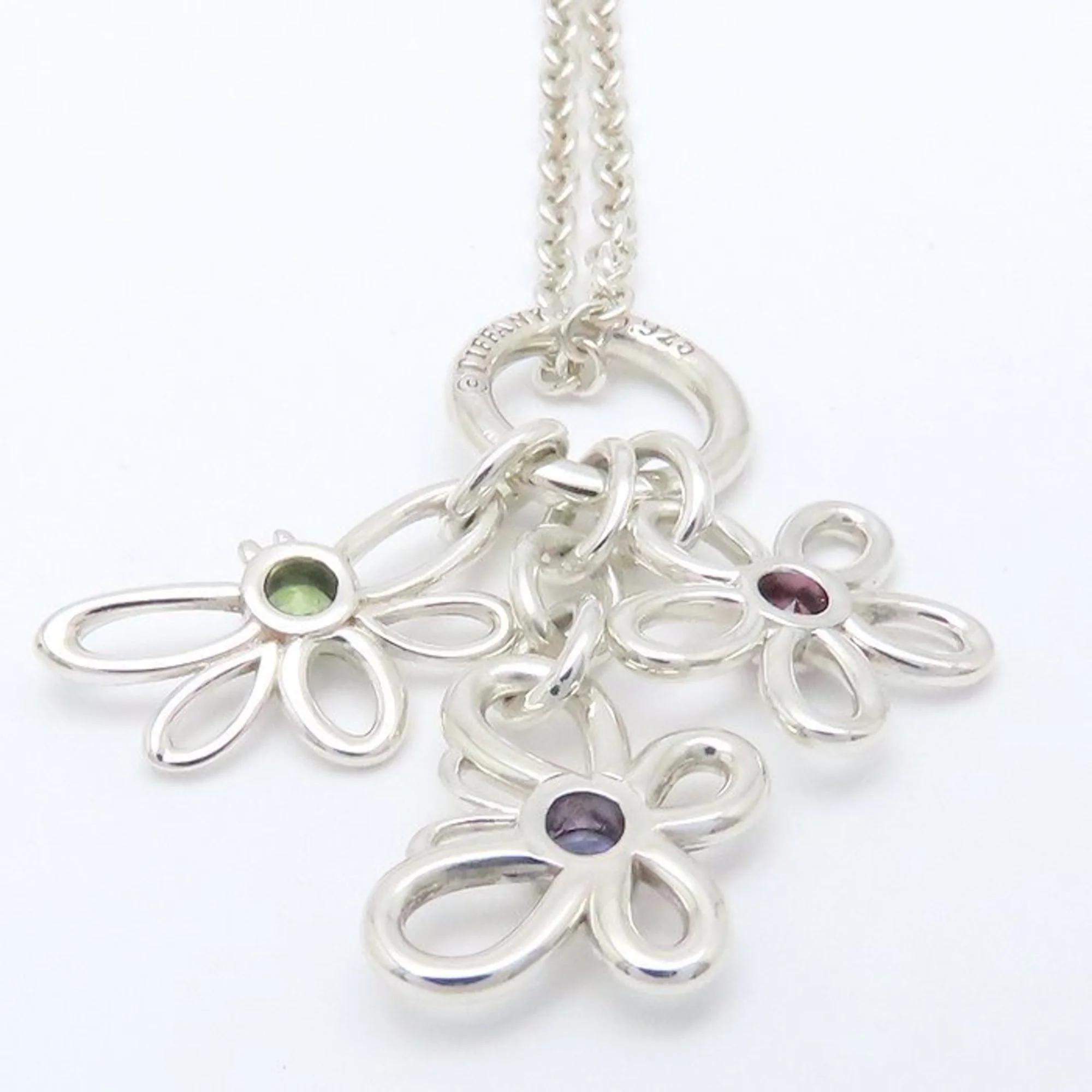 Flower Butterfly Bee Pendant Necklace Sterling Silver with Multicolored Stones - Image 5