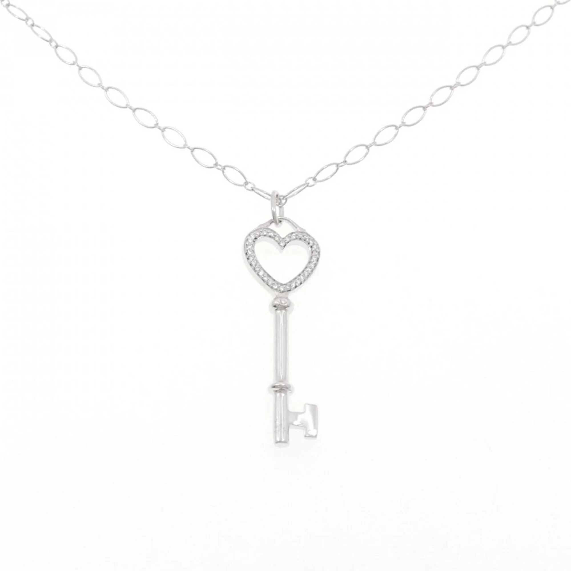 Heart Key Pendant Necklace 18K White Gold Medium with Diamond