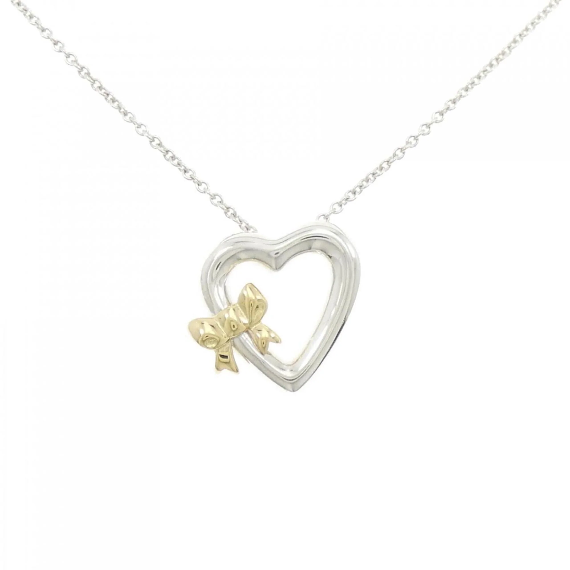 Heart Ribbon Pendant Necklace Sterling Silver and 18K Yellow Gold