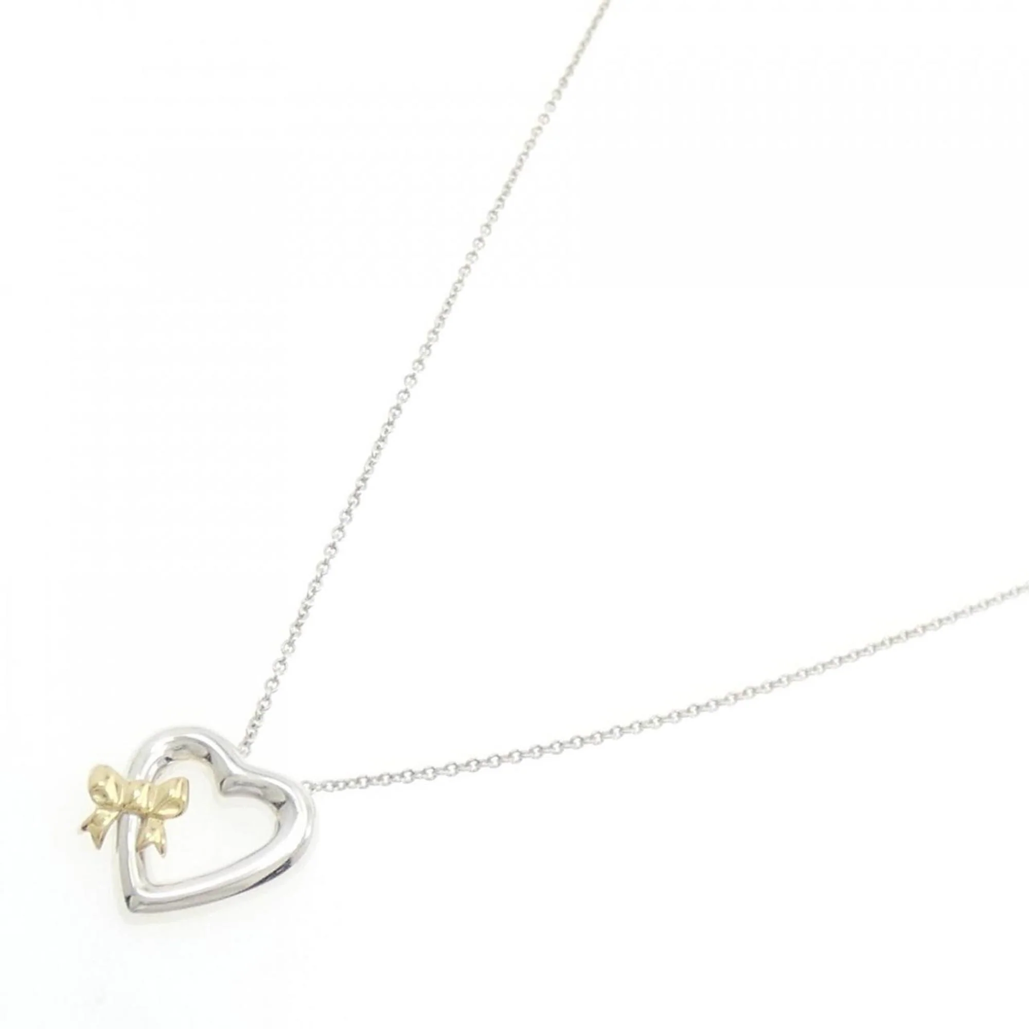 Heart Ribbon Pendant Necklace Sterling Silver and 18K Yellow Gold - Image 2