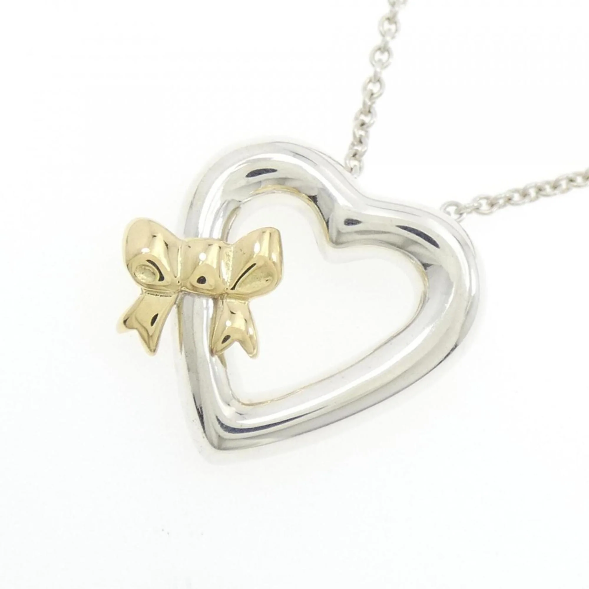 Heart Ribbon Pendant Necklace Sterling Silver and 18K Yellow Gold - Image 3