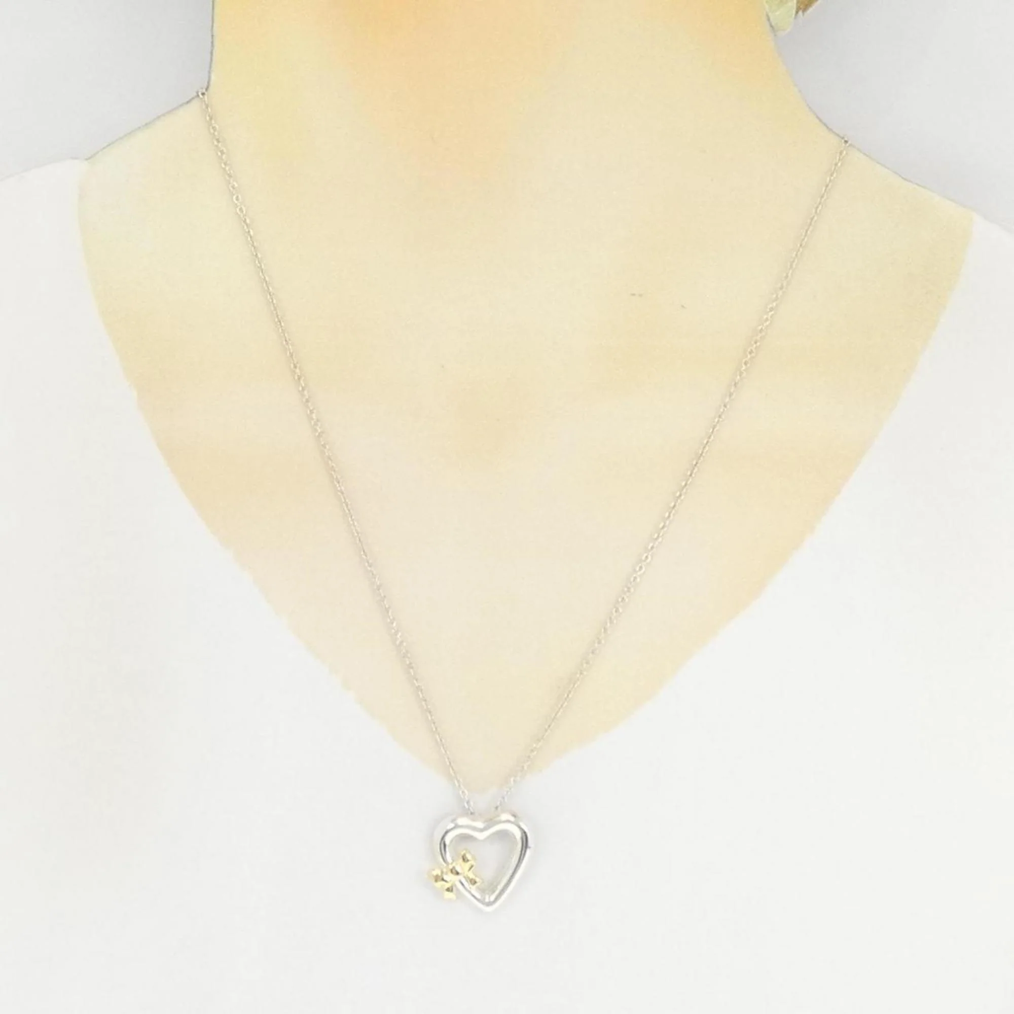 Heart Ribbon Pendant Necklace Sterling Silver and 18K Yellow Gold - Image 6