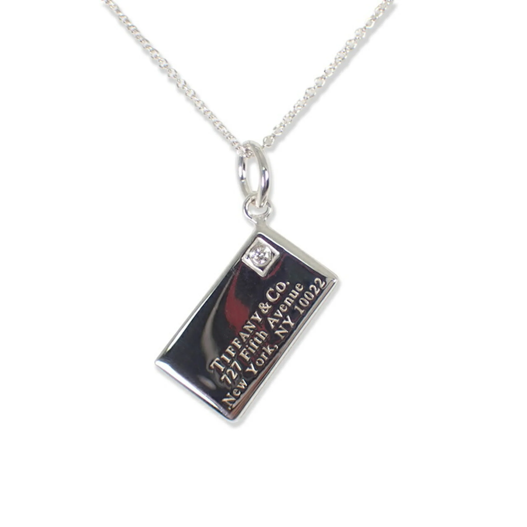 Letter Plate Pendant Necklace Sterling Silver with Diamond