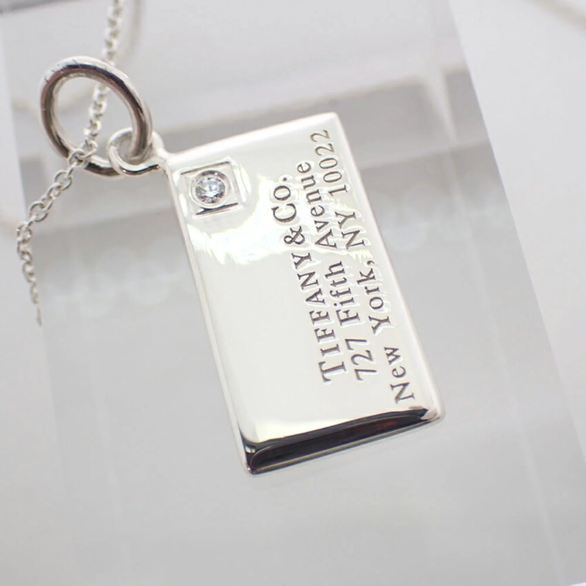 Letter Plate Pendant Necklace Sterling Silver with Diamond - Image 7