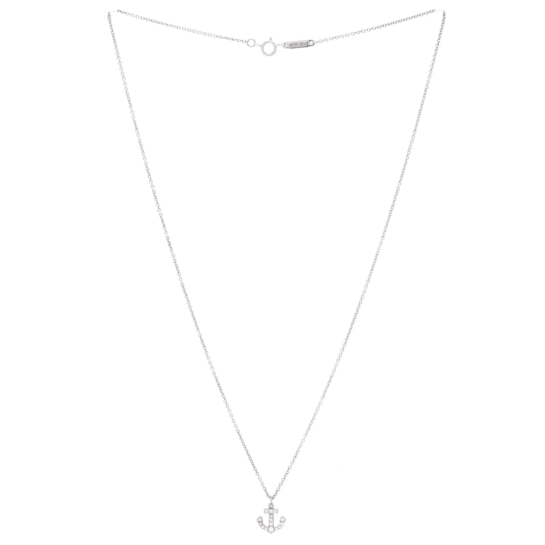 Metro Anchor Pendant Necklace 18K White Gold and Diamonds Mini - Image 3