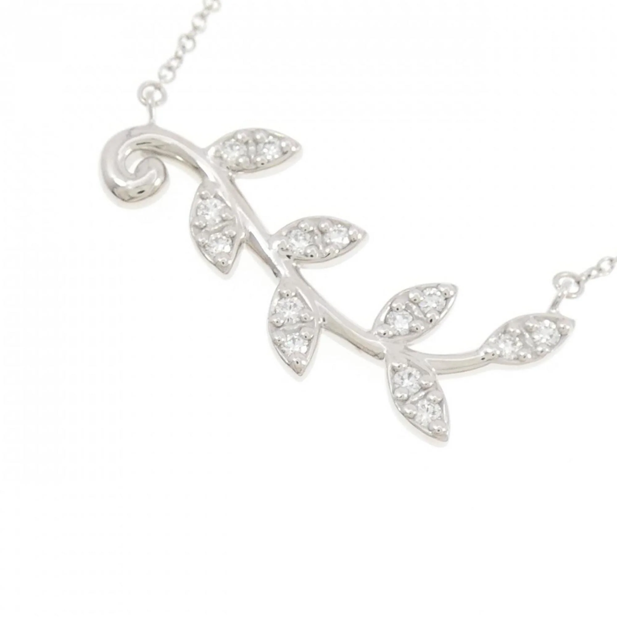 Olive Leaf Pendant Necklace 18K White Gold With Diamond - Image 3