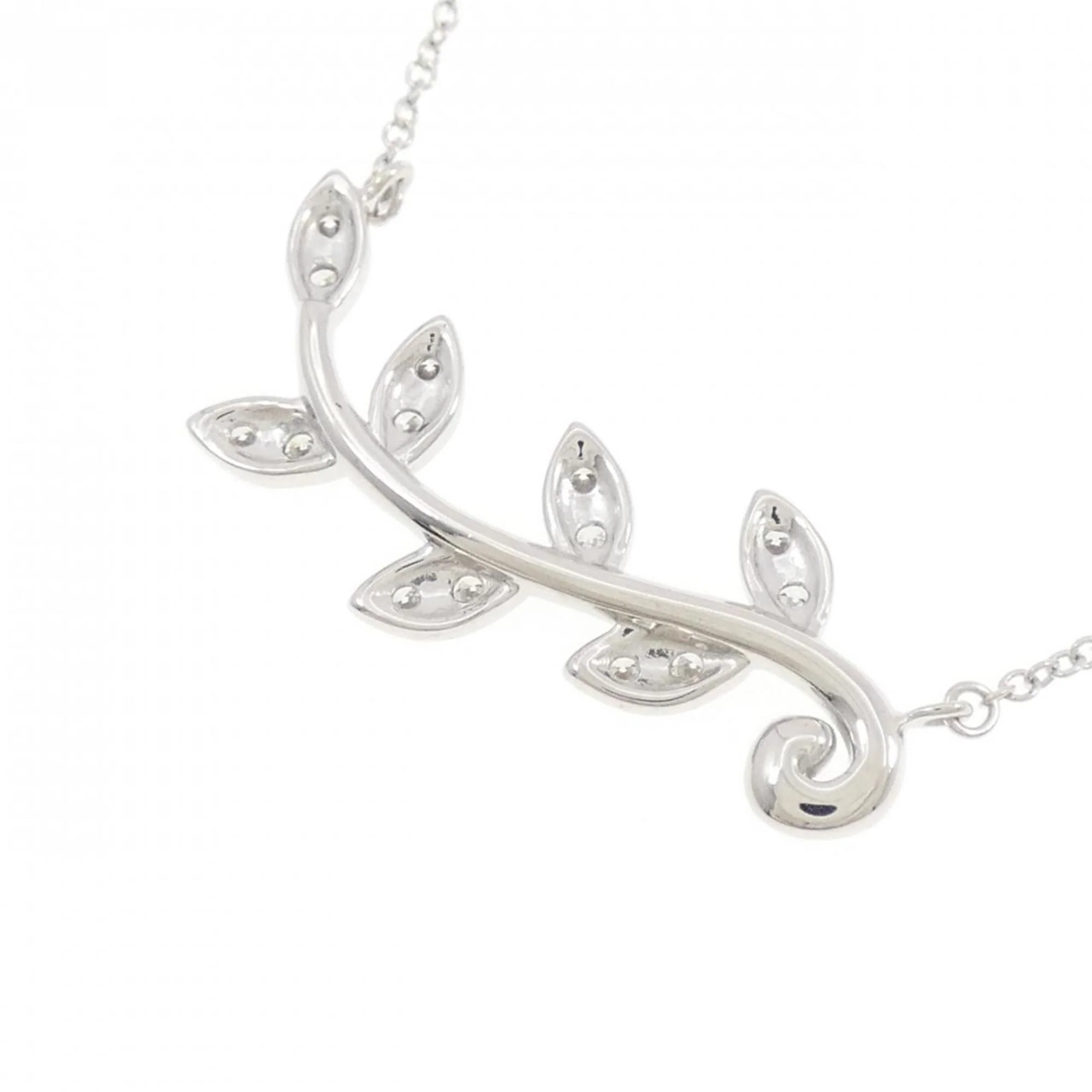 Olive Leaf Pendant Necklace 18K White Gold With Diamond - Image 4