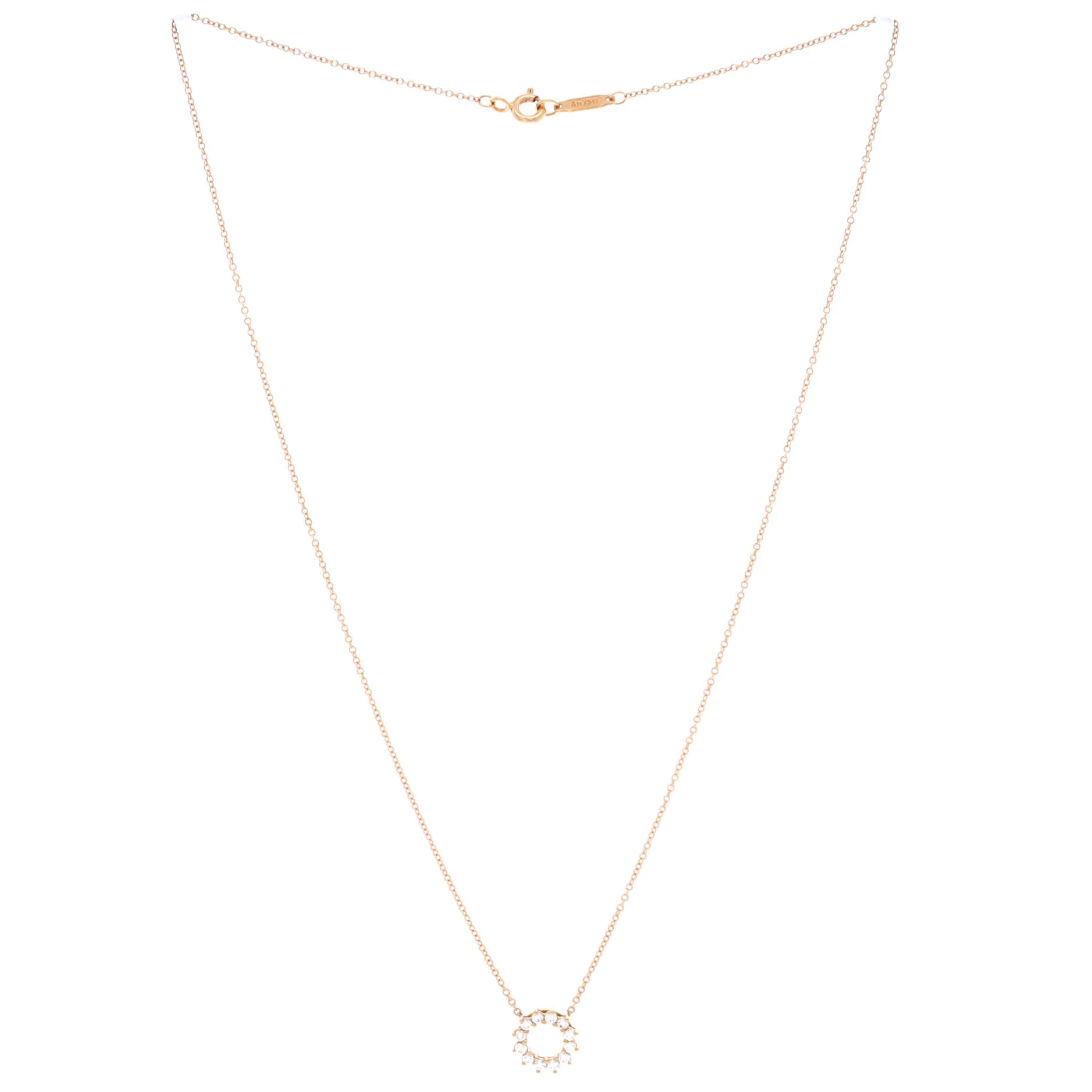 Open Circle Pendant Necklace 18K Rose Gold with Diamonds Mini - Image 3
