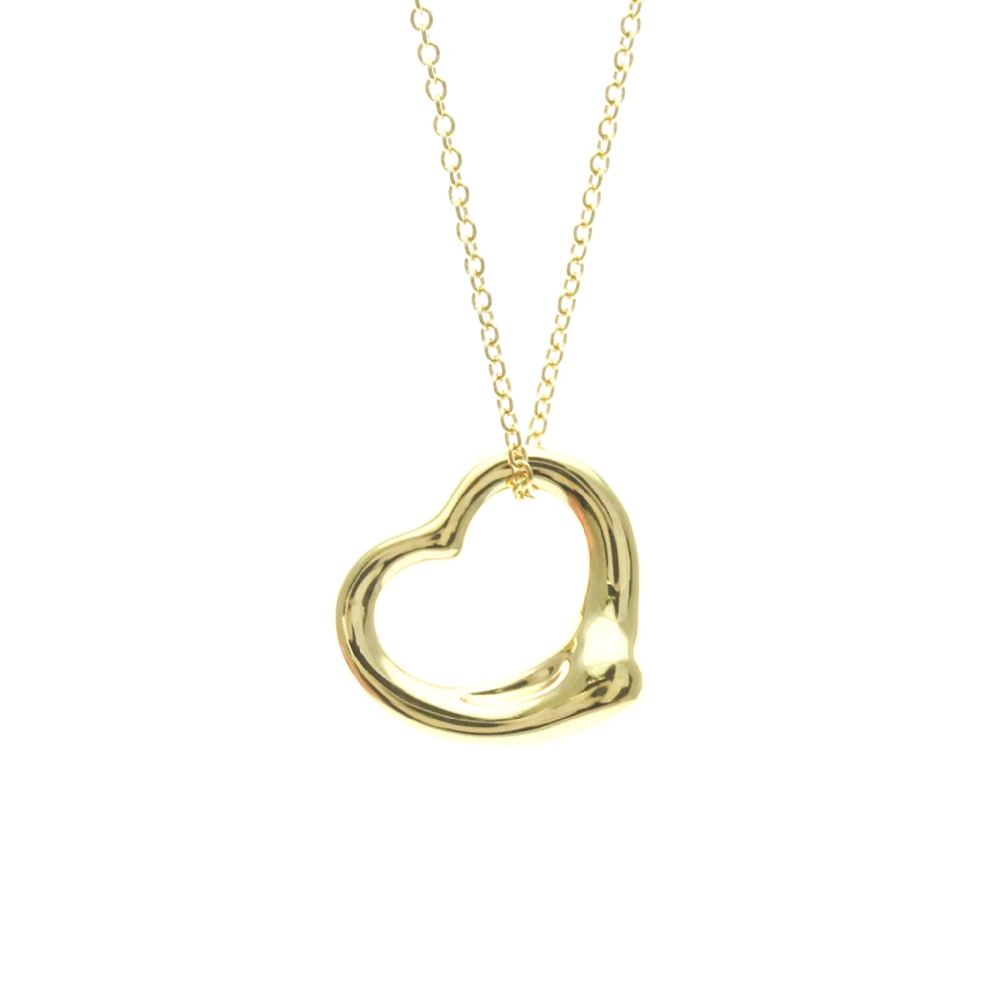Open Heart Pendant Necklace 18K Yellow Gold 16mm