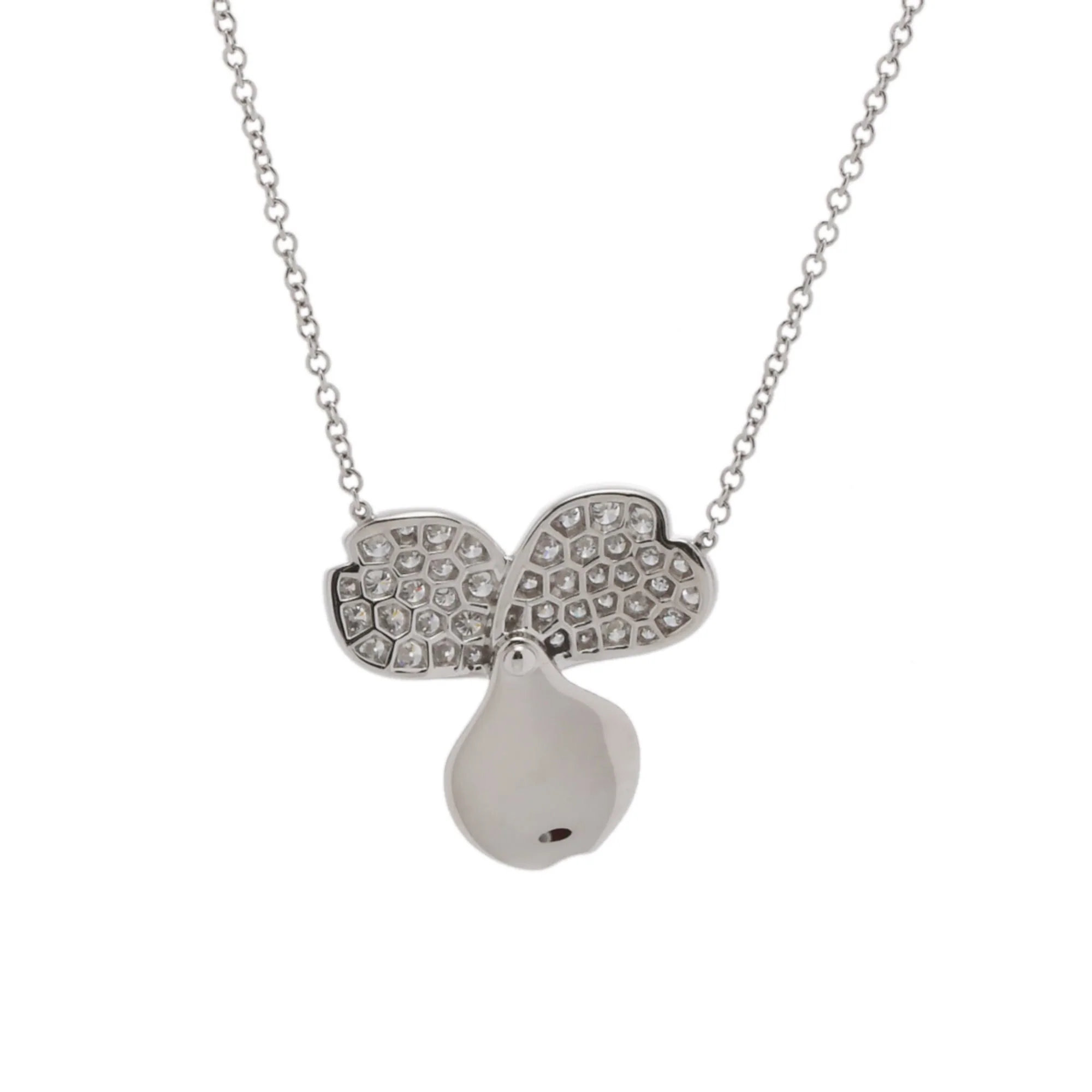 Paper Flower Pendant Necklace Platinum with Diamond - Image 3