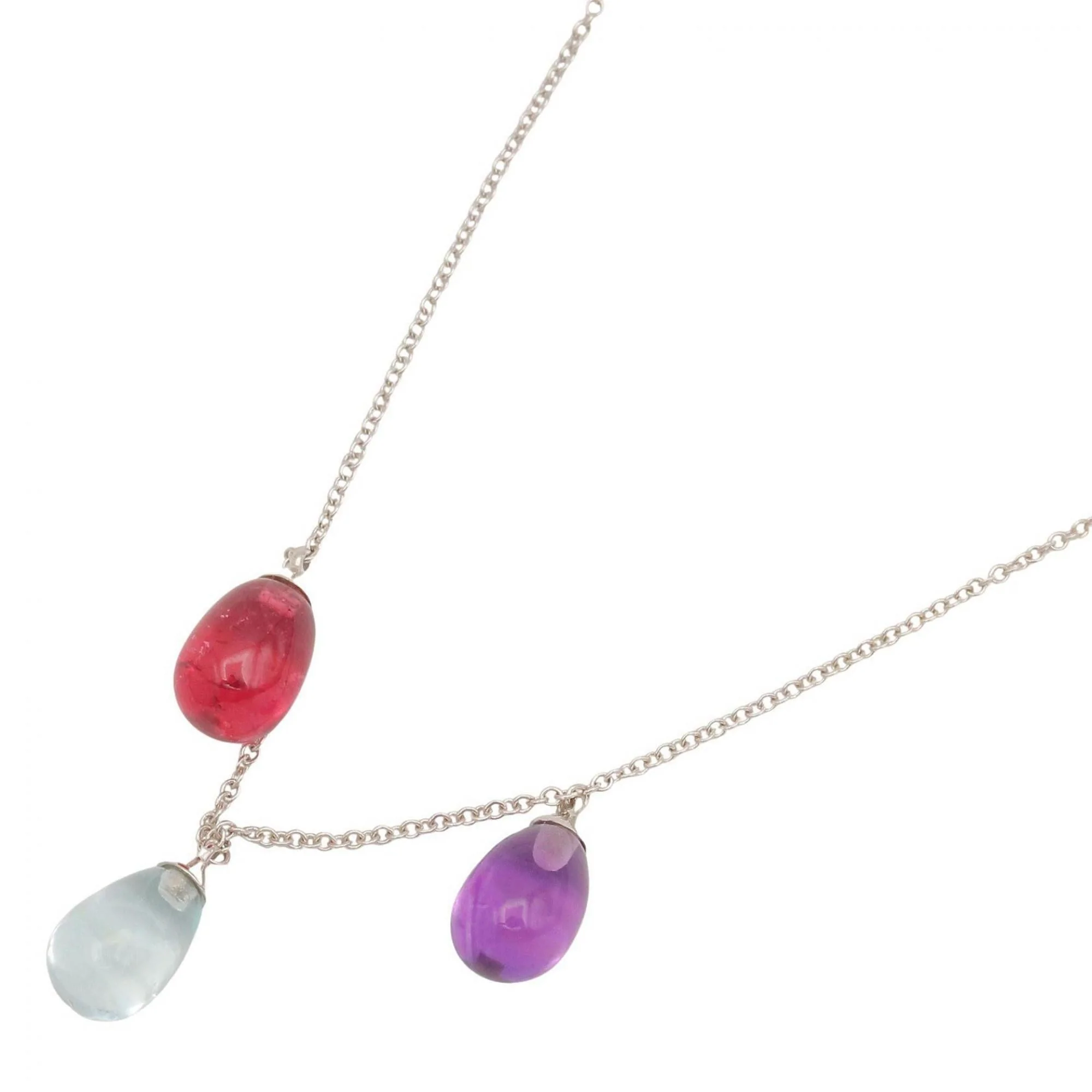 Pendant Necklace 18K White Gold with Amethyst Aquamarine and Tourmaline