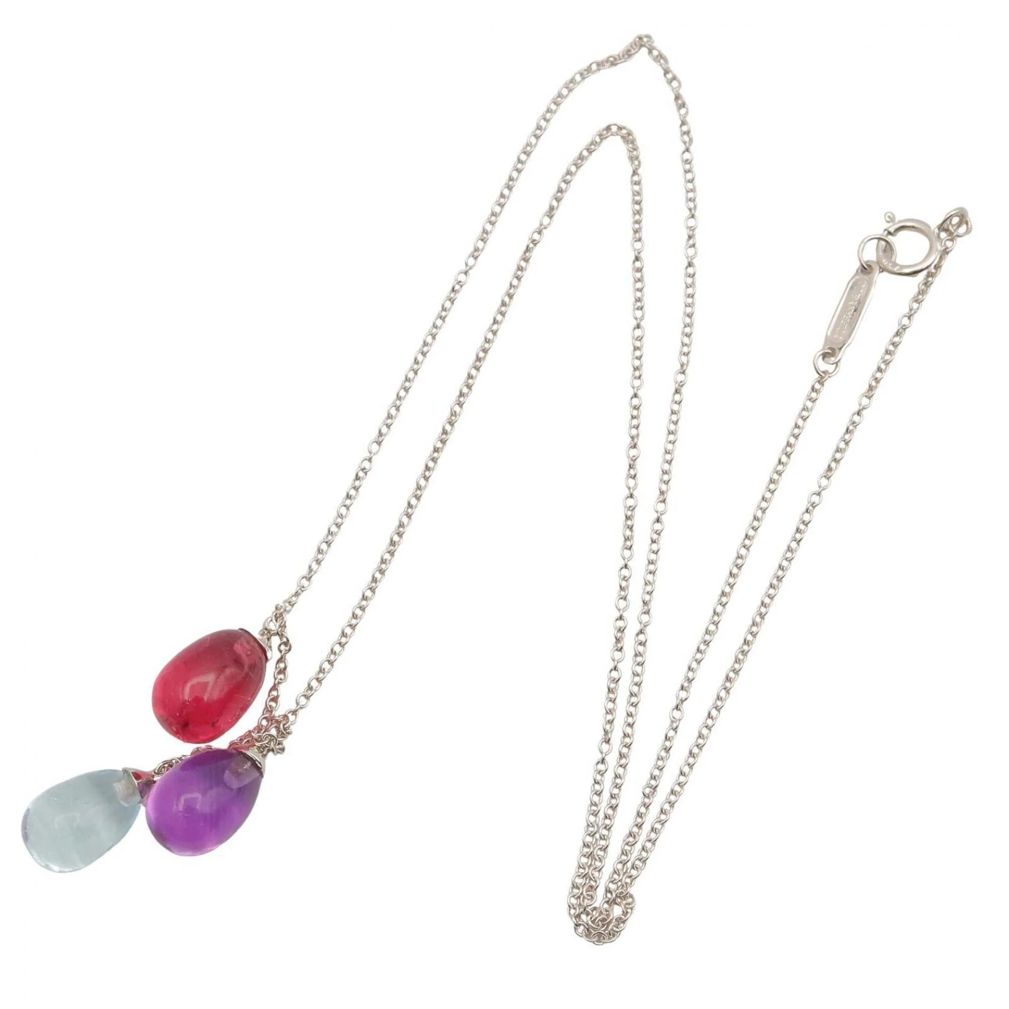 Pendant Necklace 18K White Gold with Amethyst Aquamarine and Tourmaline - Image 2